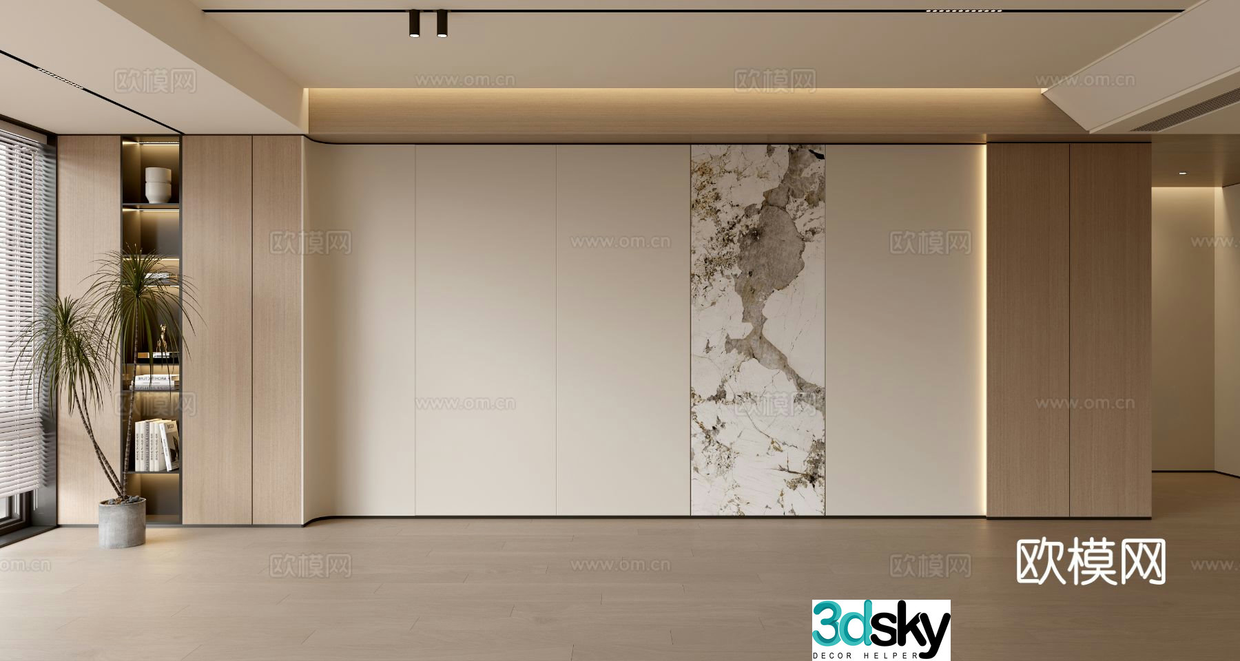 Modern simple sofa background wall modern ornament balcony cabinet living room cabinet wood veneer background wall 3d model