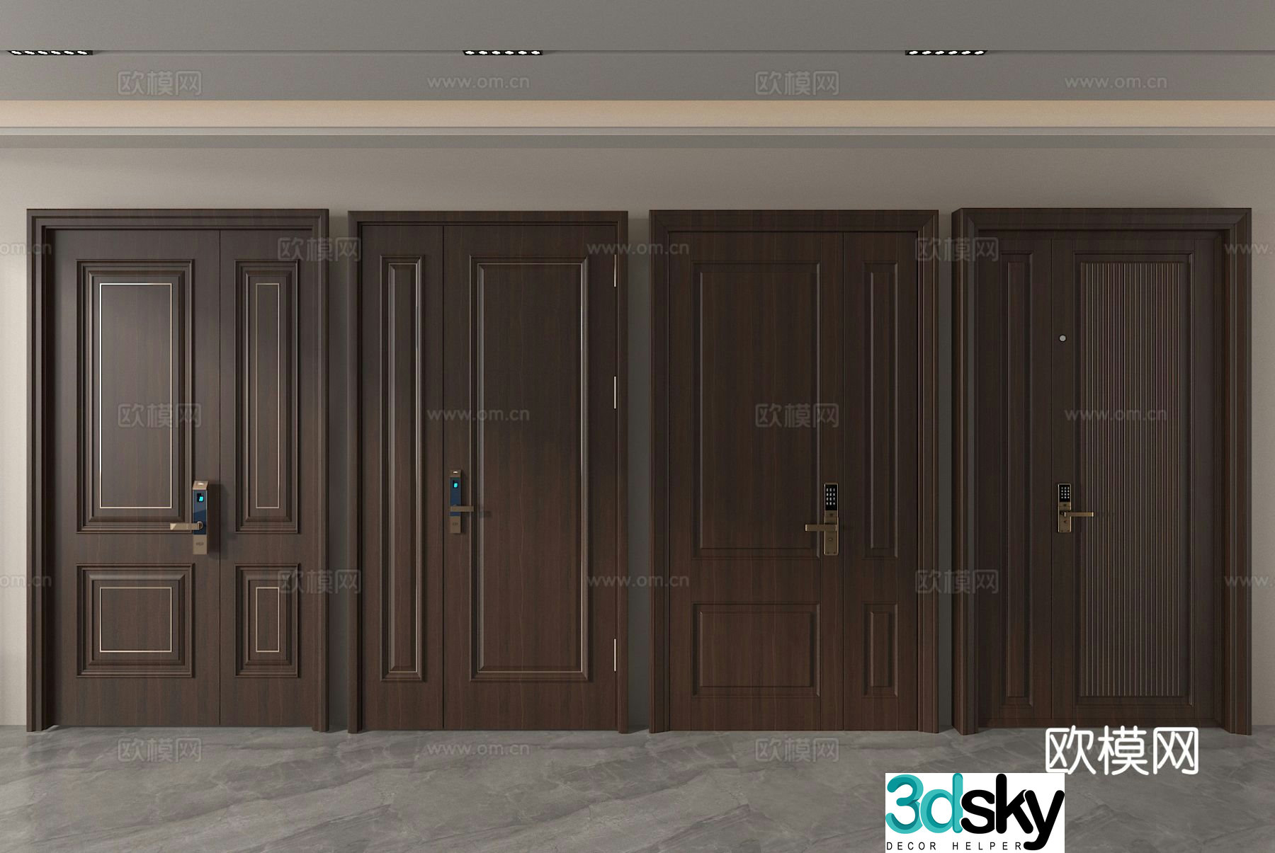 Single-open door Double-open door Security door Entry door Entry door 3D model