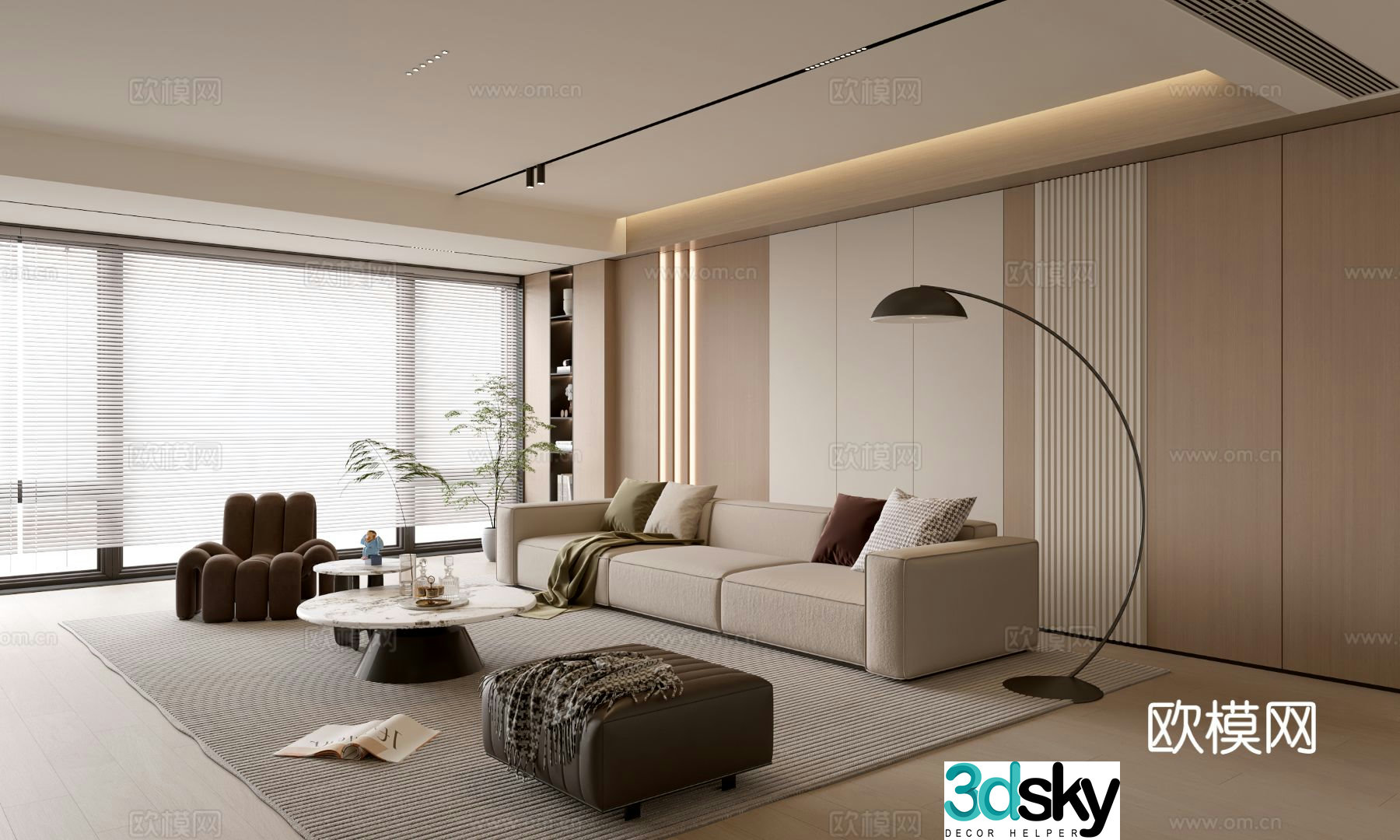 Creamy living room light luxury TV background wall combination coffee table sofa background wall 3d model