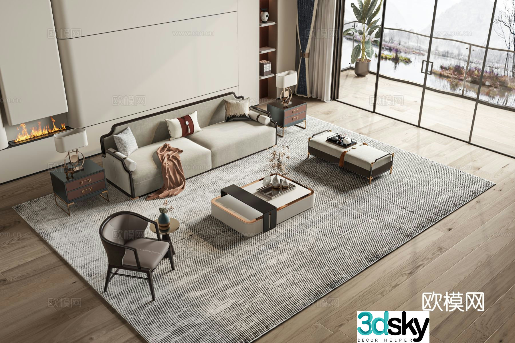 New Chinese style sofa combination sofa 3D model