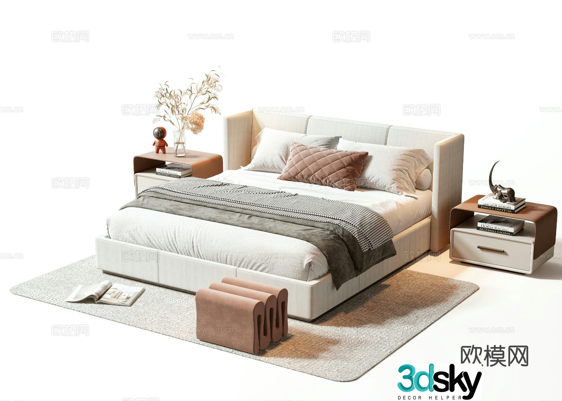 Light luxury double bed 3D model