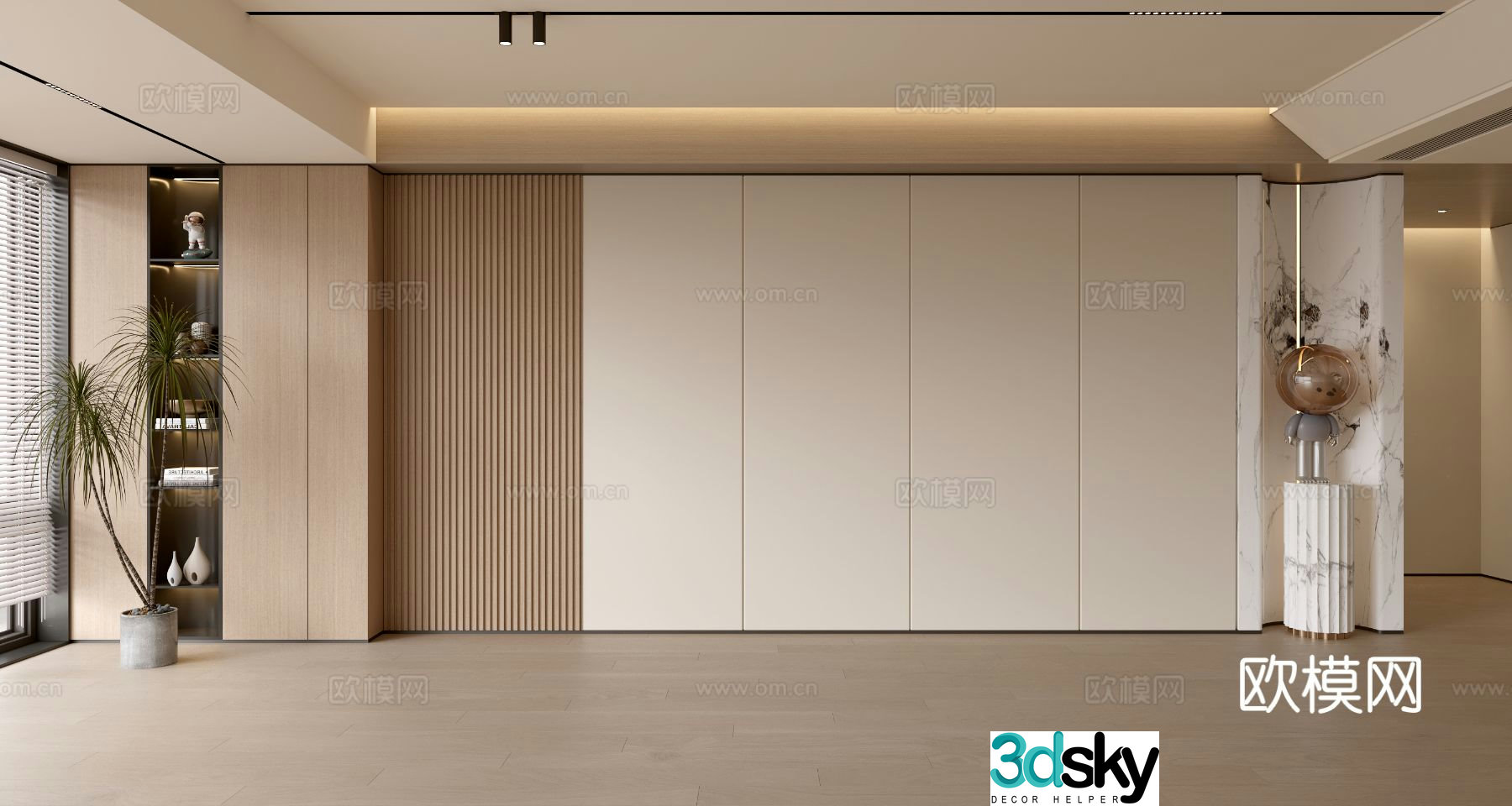 Modern simple sofa background wall modern ornament balcony cabinet living room cabinet wood veneer background wall 3d model