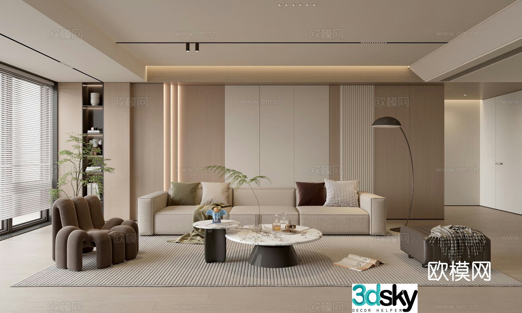 Creamy living room light luxury TV background wall combination coffee table sofa background wall 3d model