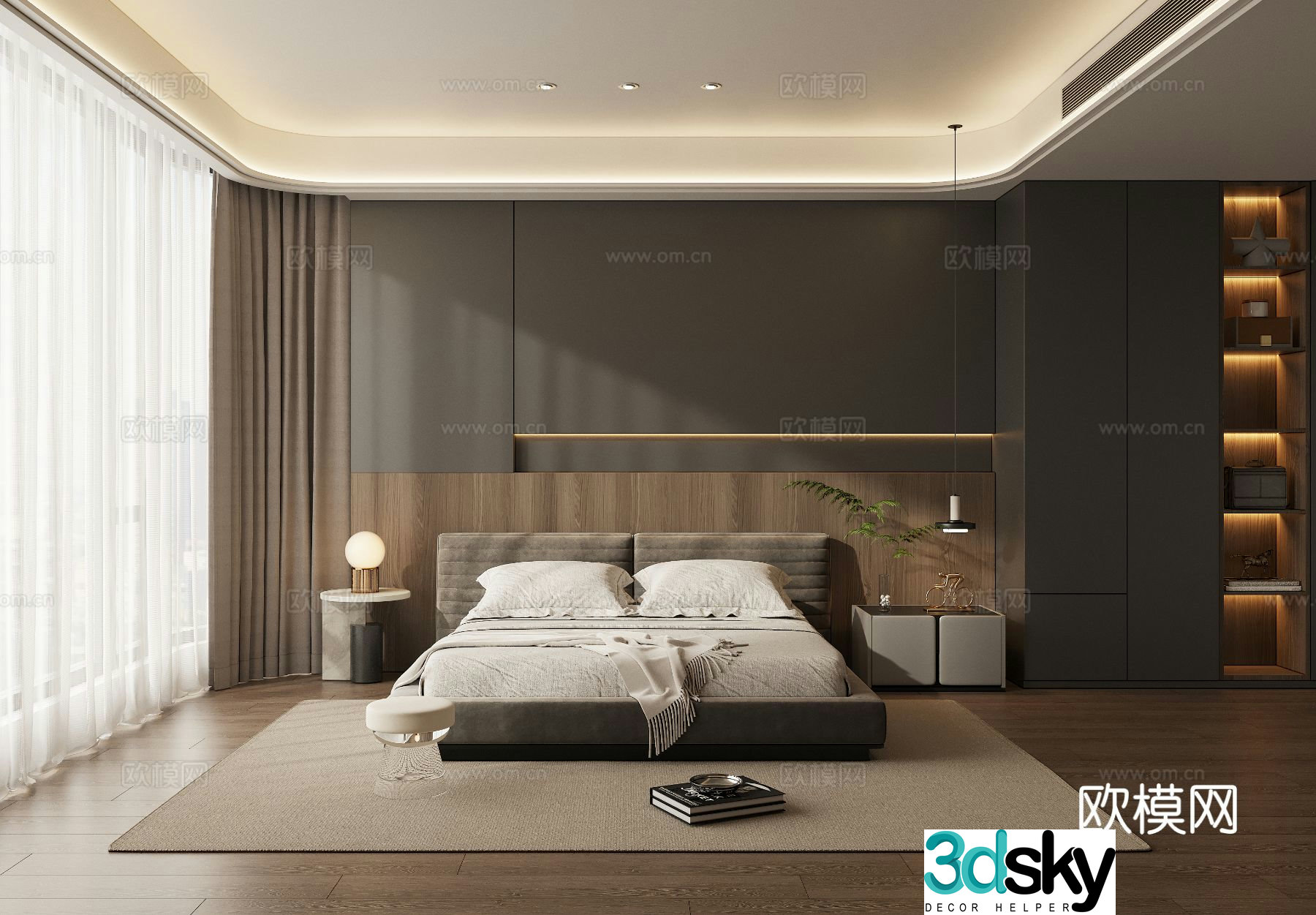 Italian style high-end gray bedroom master bedroom second bedroom 3d model