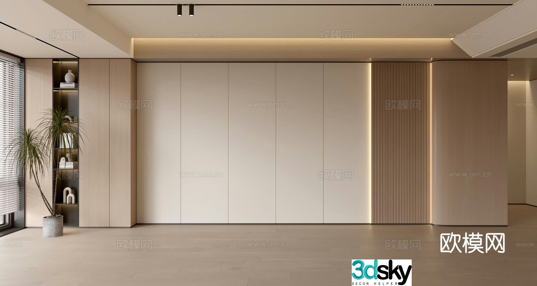 Modern simple sofa background wall modern ornament balcony cabinet living room cabinet wood veneer background wall 3d model