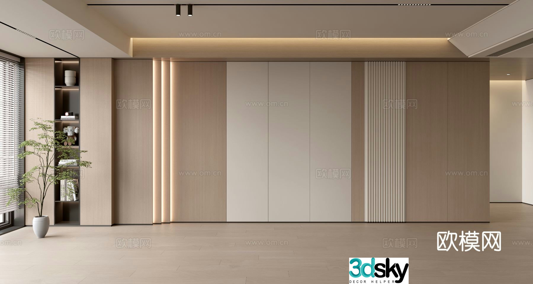 Modern simple sofa background wall modern ornament balcony cabinet living room cabinet wood veneer background wall 3d model
