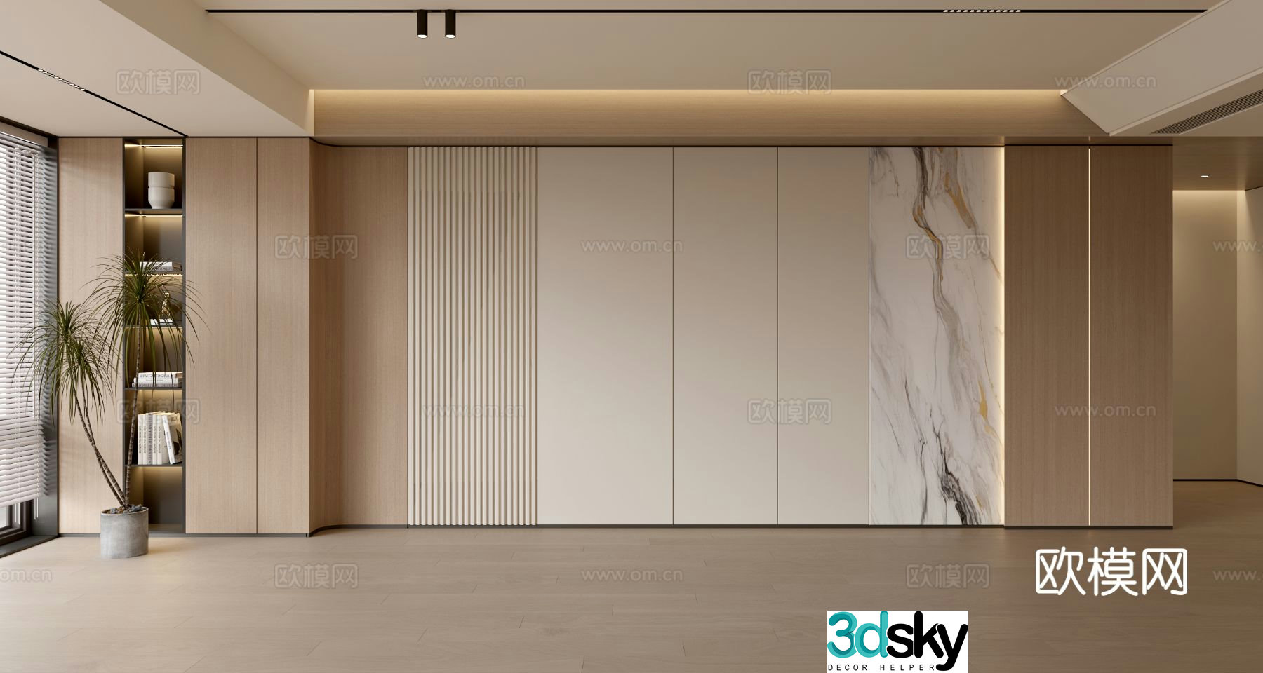 Modern simple sofa background wall modern ornament balcony cabinet living room cabinet wood veneer background wall 3d model