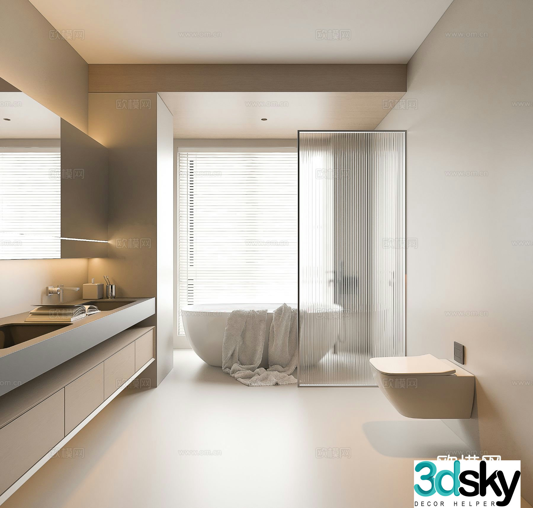 Modern bathroom Minimalist bathroom Italian bathroom Creamy bathroom Toilet Shower 3D model
