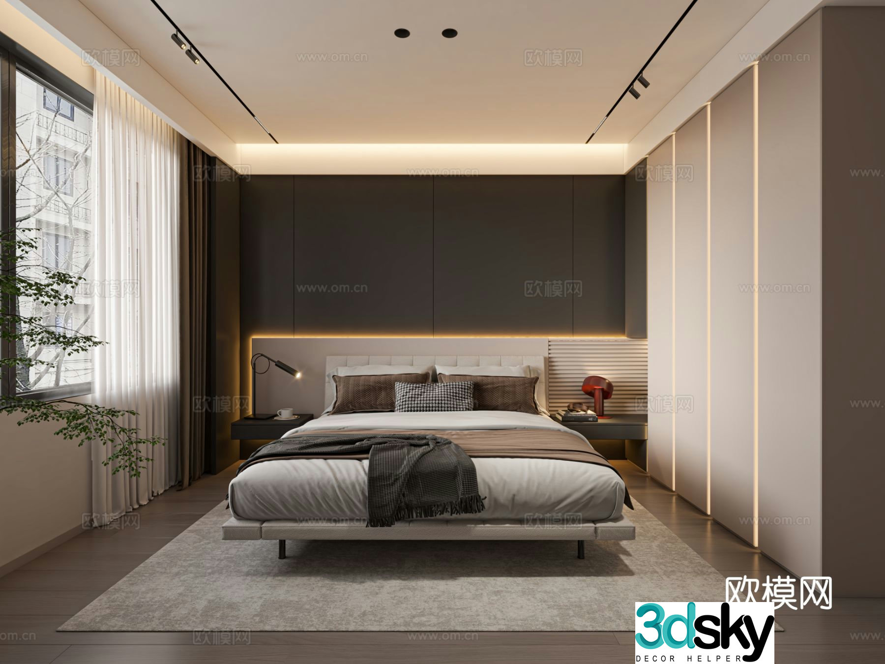 Italian bedroom premium gray bedroom 3d model