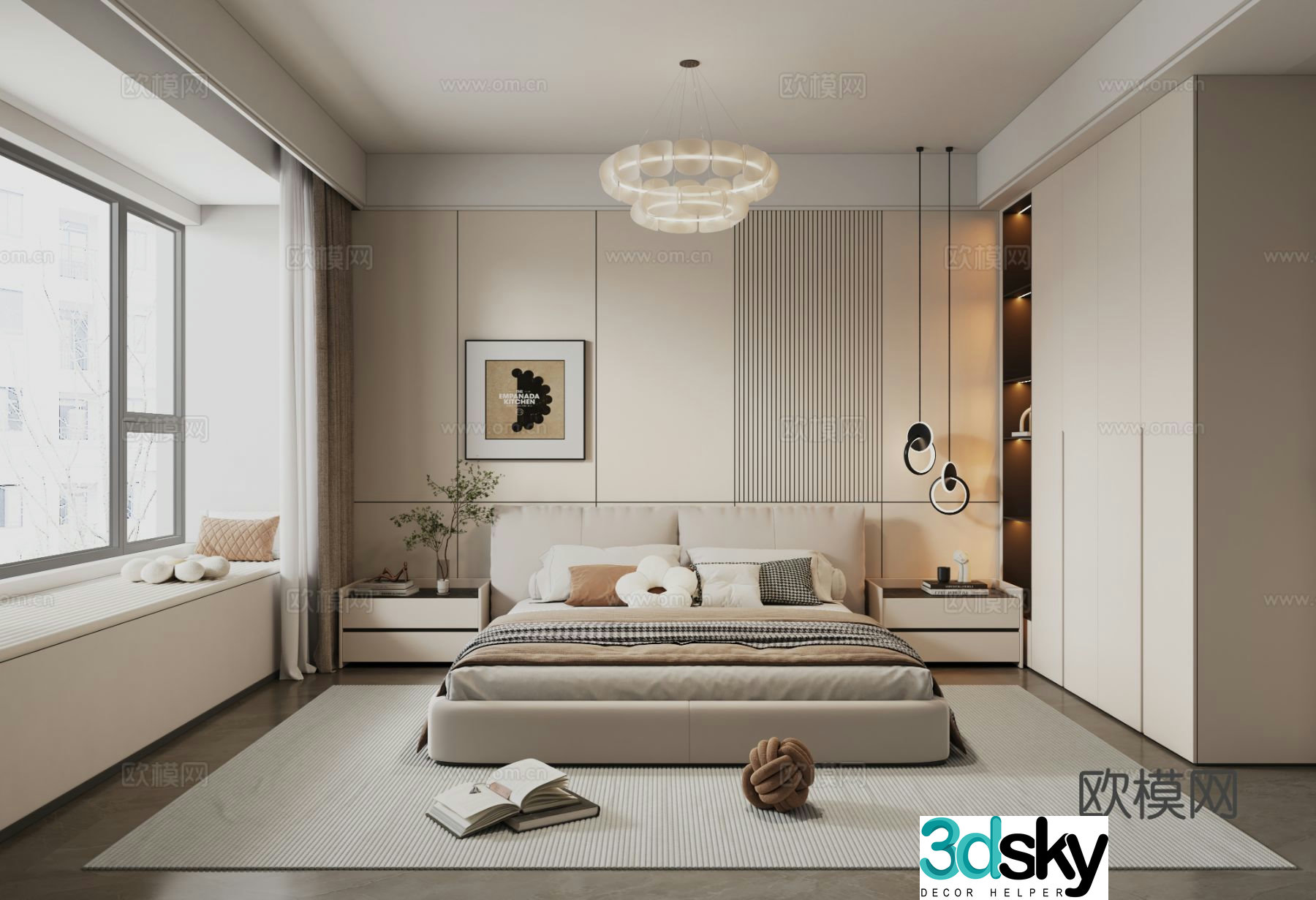 Modern minimalist home bedroom 3d model