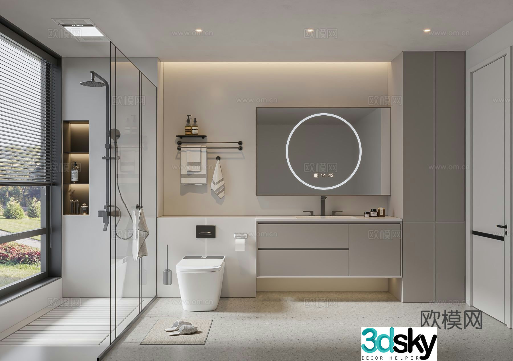 Modern bathroom bathroom cabinet washbasin mirror cabinet toilet shower room 3D model