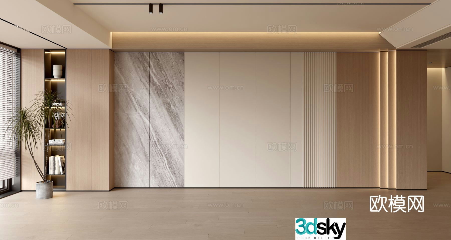 Modern simple sofa background wall modern ornament balcony cabinet living room cabinet wood veneer background wall 3d model
