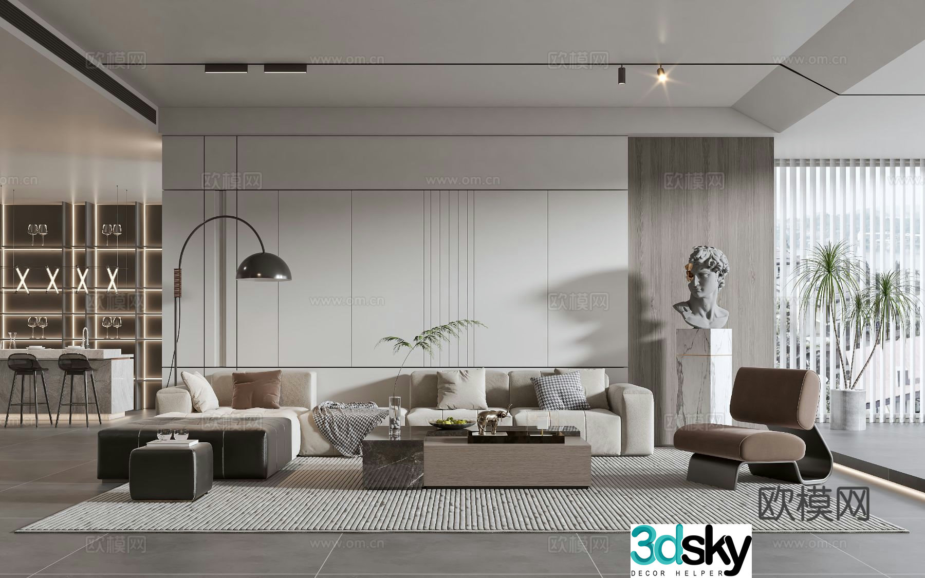Modern living room modern sofa coffee table combination modern background wall 3d model