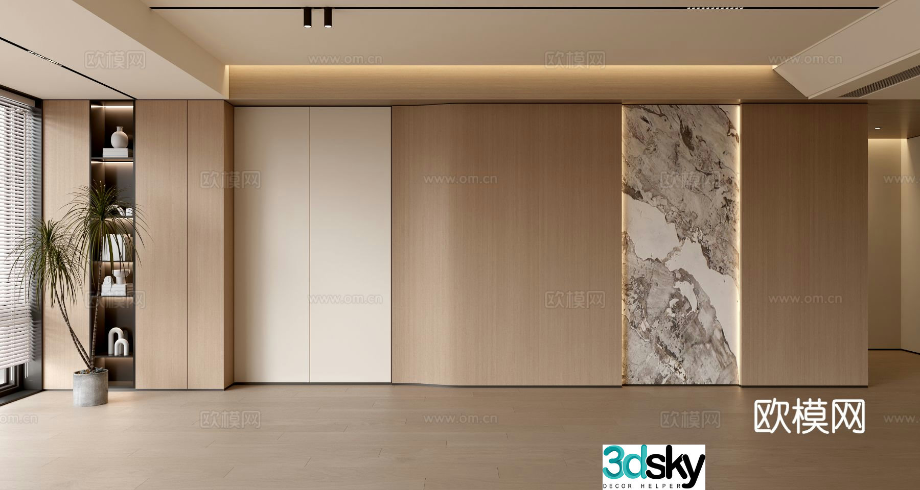 Modern simple sofa background wall modern ornament balcony cabinet living room cabinet wood veneer background wall 3d model