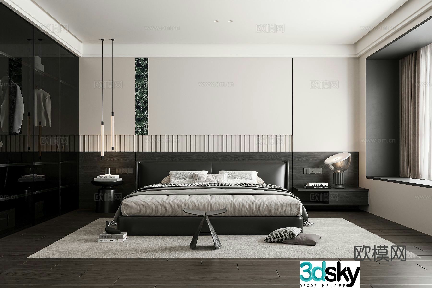 Modern bedroom premium gray bedroom black and white gray bedroom 3d model