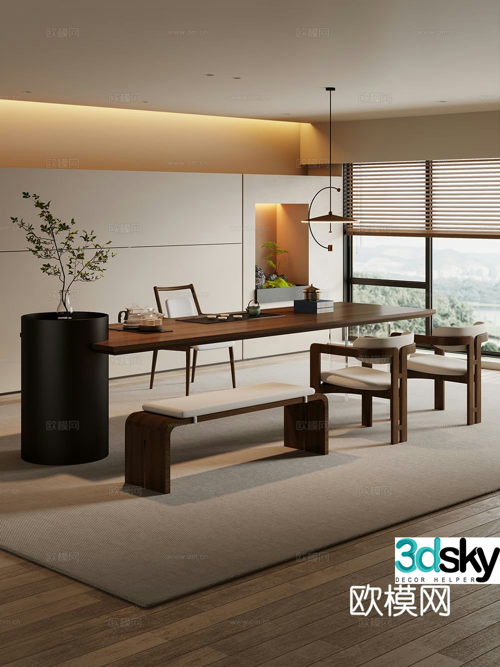 Creamy large plate table tea table and chair combination tea table tea table tea room tea table balcony tea table 3D model
