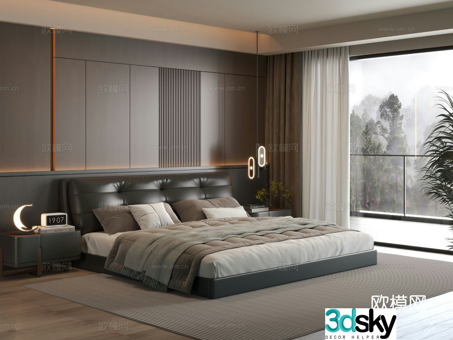 Italian bedroom master bedroom bed bedroom background wall 3d model