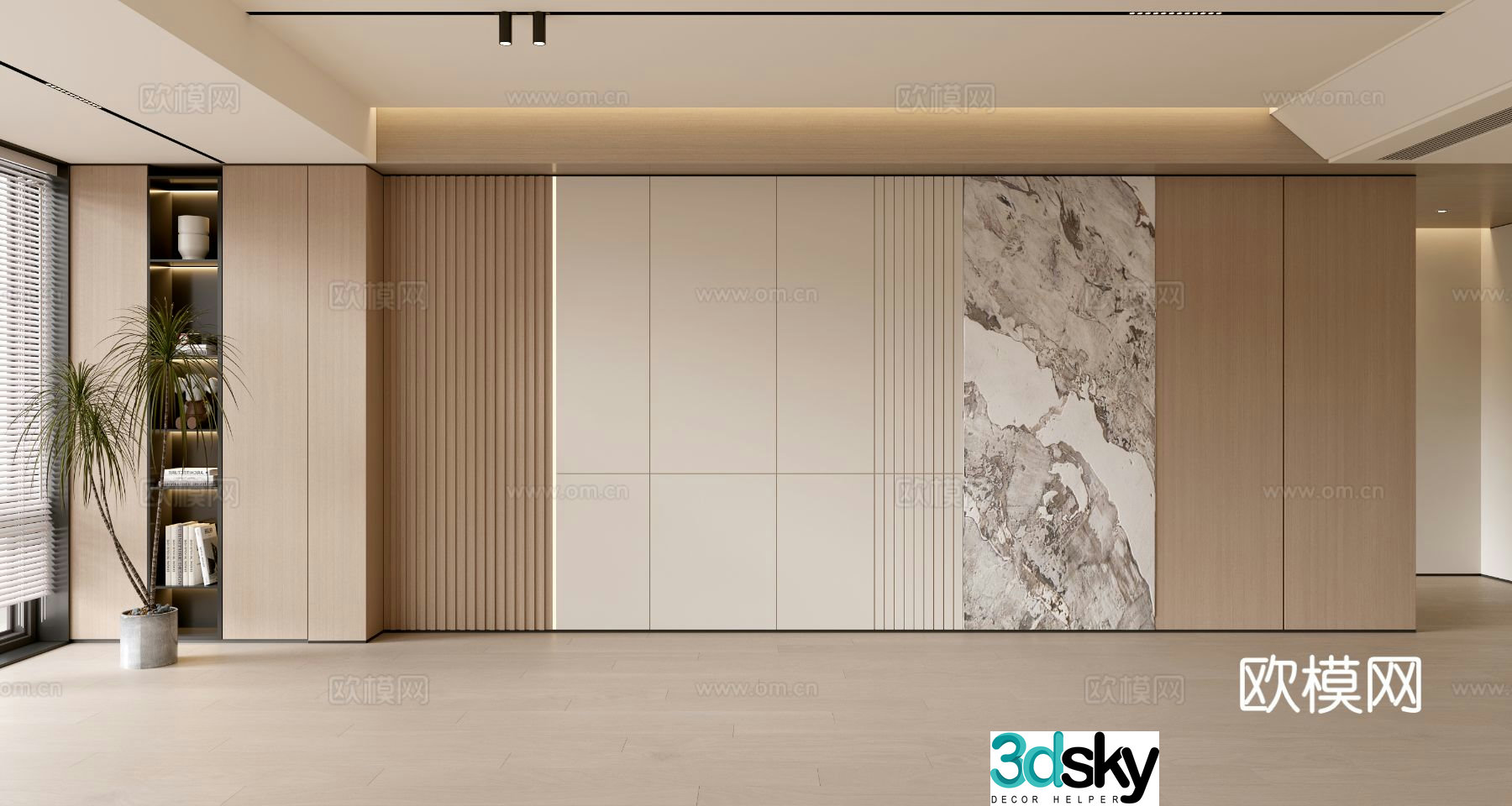Modern simple sofa background wall Balcony cabinet Living room cabinet Wooden veneer background wall 3d model
