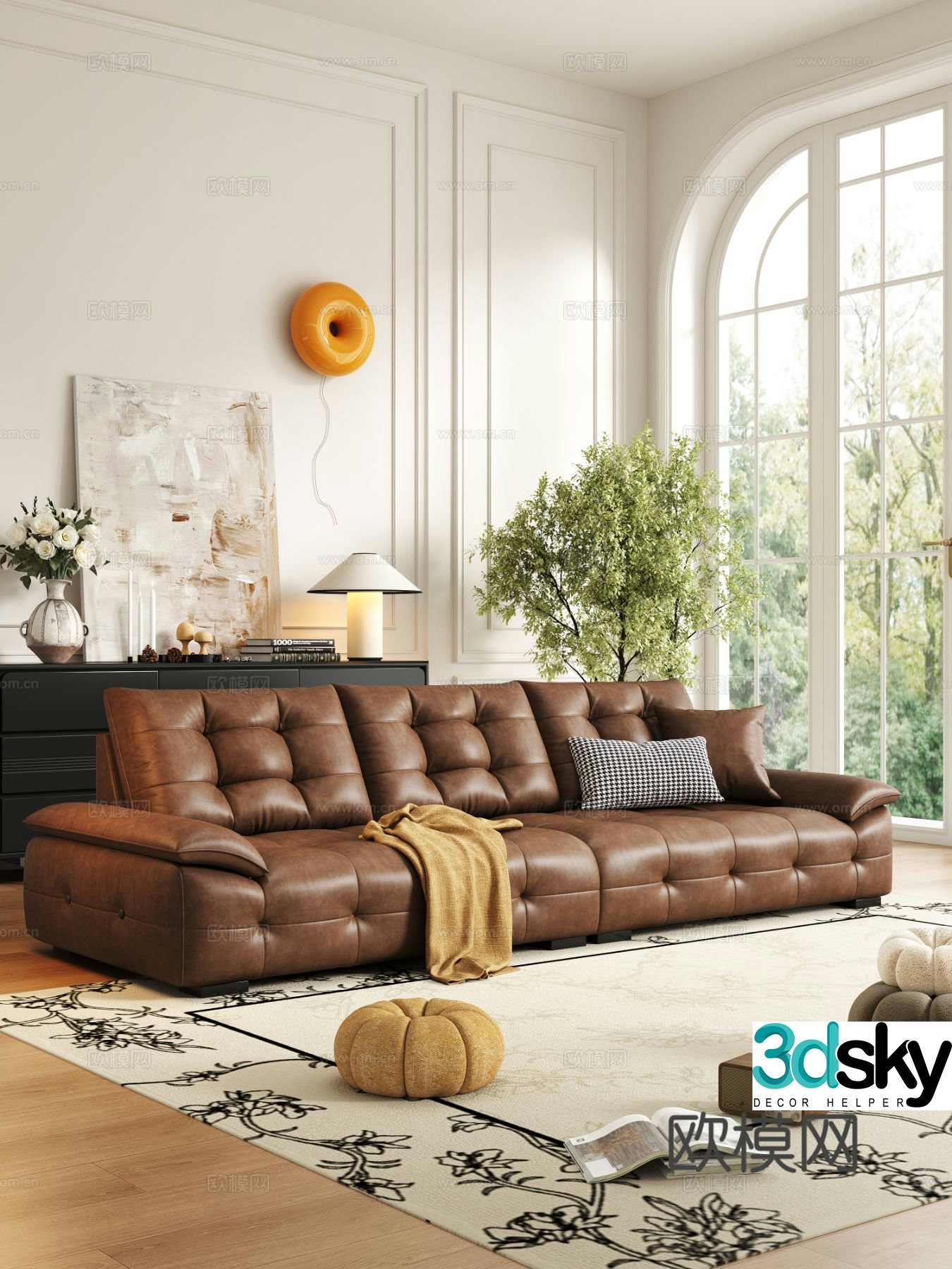 French cream style sofa coffee table combination 3D model