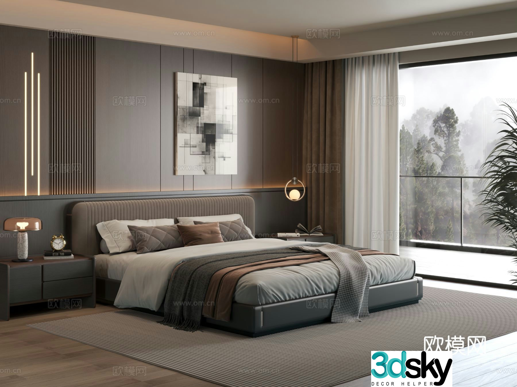 Italian bedroom master bedroom bed bedroom background wall 3d model