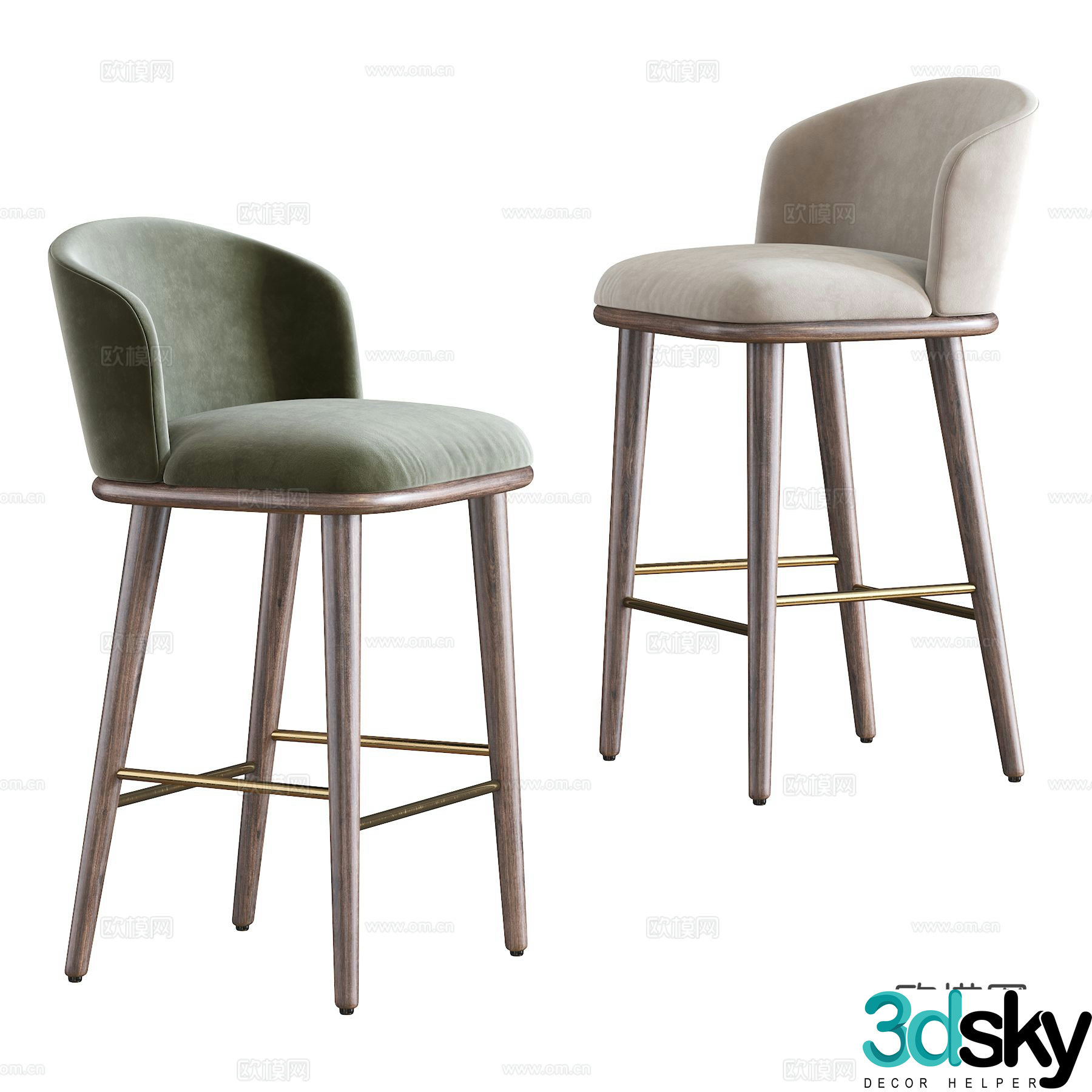 New Chinese style Arven bar stool 3D model