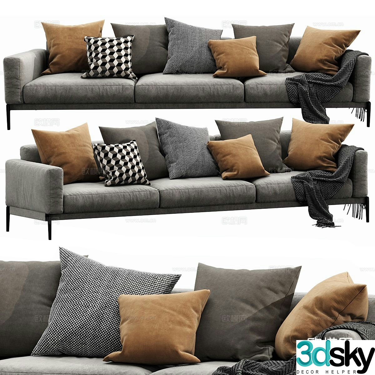 Modern three-person sofa 3d model