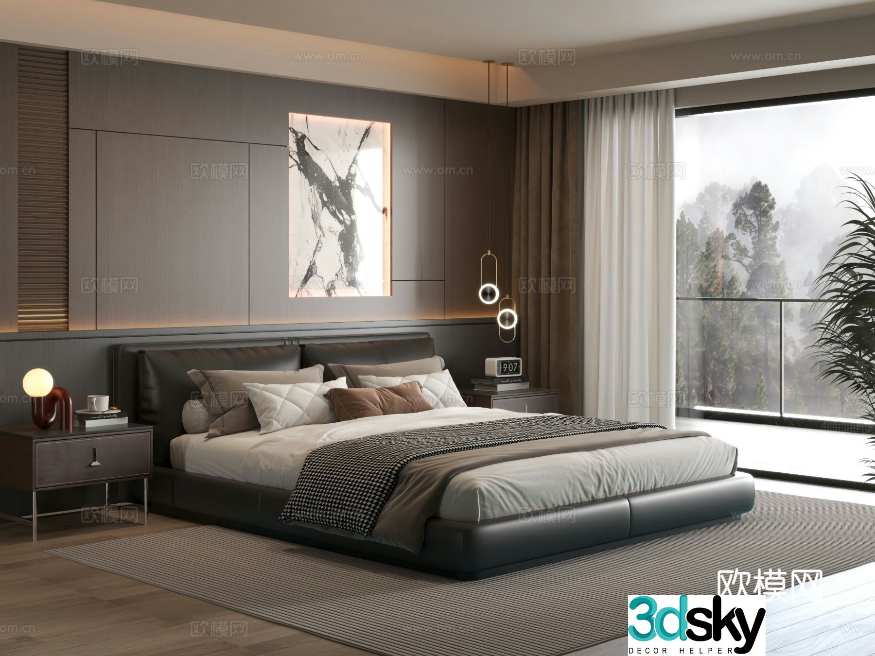 Italian bedroom master bedroom bed bedroom background wall 3d model