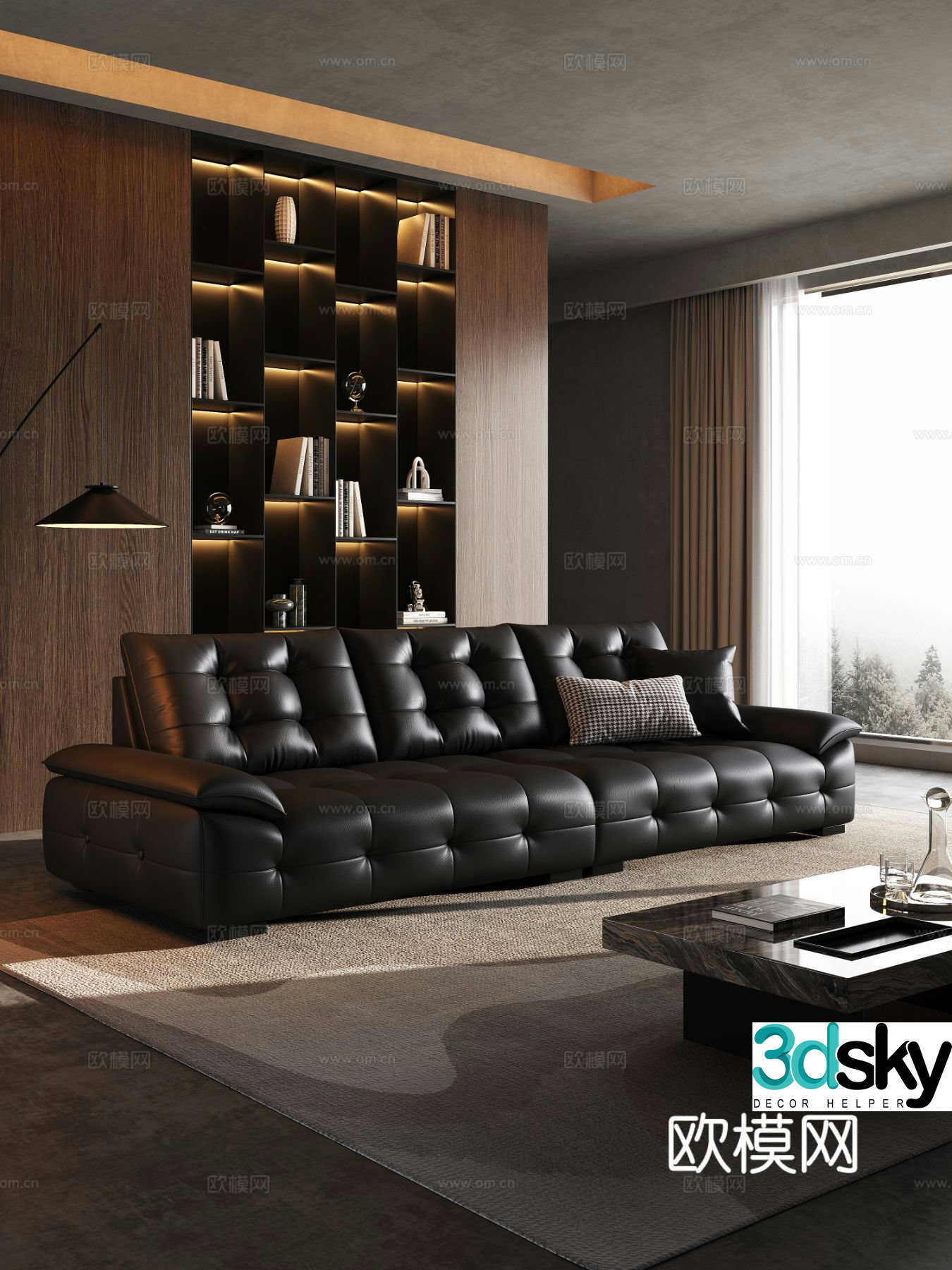 Italian minimalist three-person sofa coffee table combination 3D model