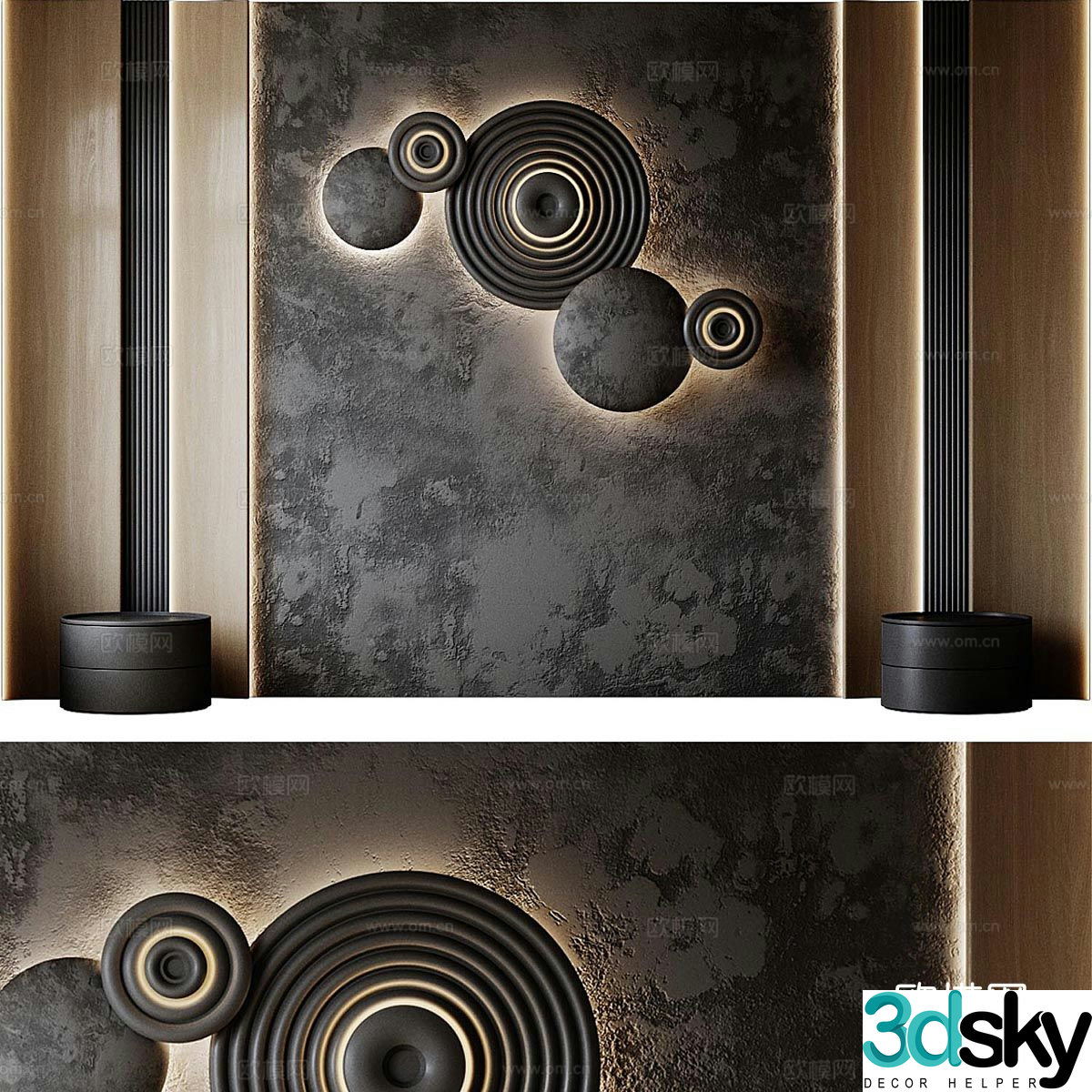 New Chinese style wabisa bedside background wall 3D model