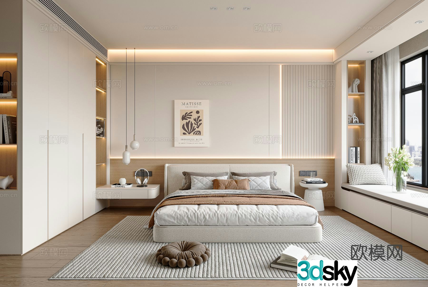 Creamy Bedroom 3d Model