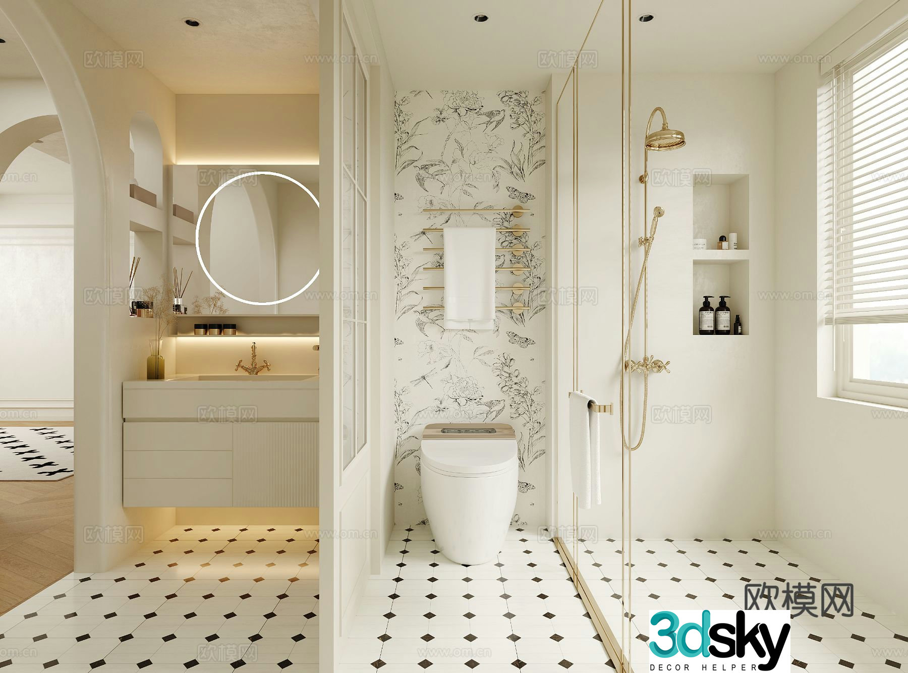 Creamy bathroom 3d model