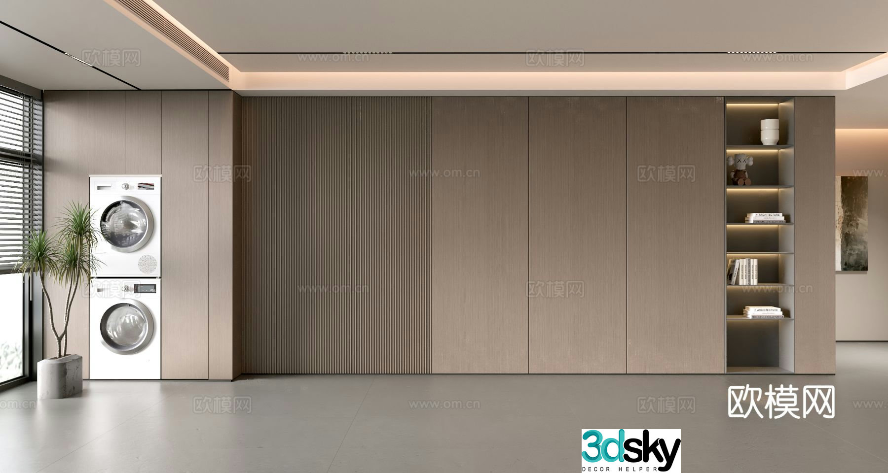 Italian sofa background wall modern ornament balcony cabinet living room cabinet wood veneer background wall 3d model