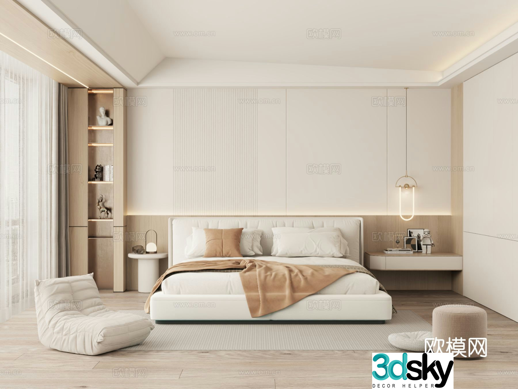 Creamy Bedroom Home Bedroom No Master Light Bedroom 3D Model