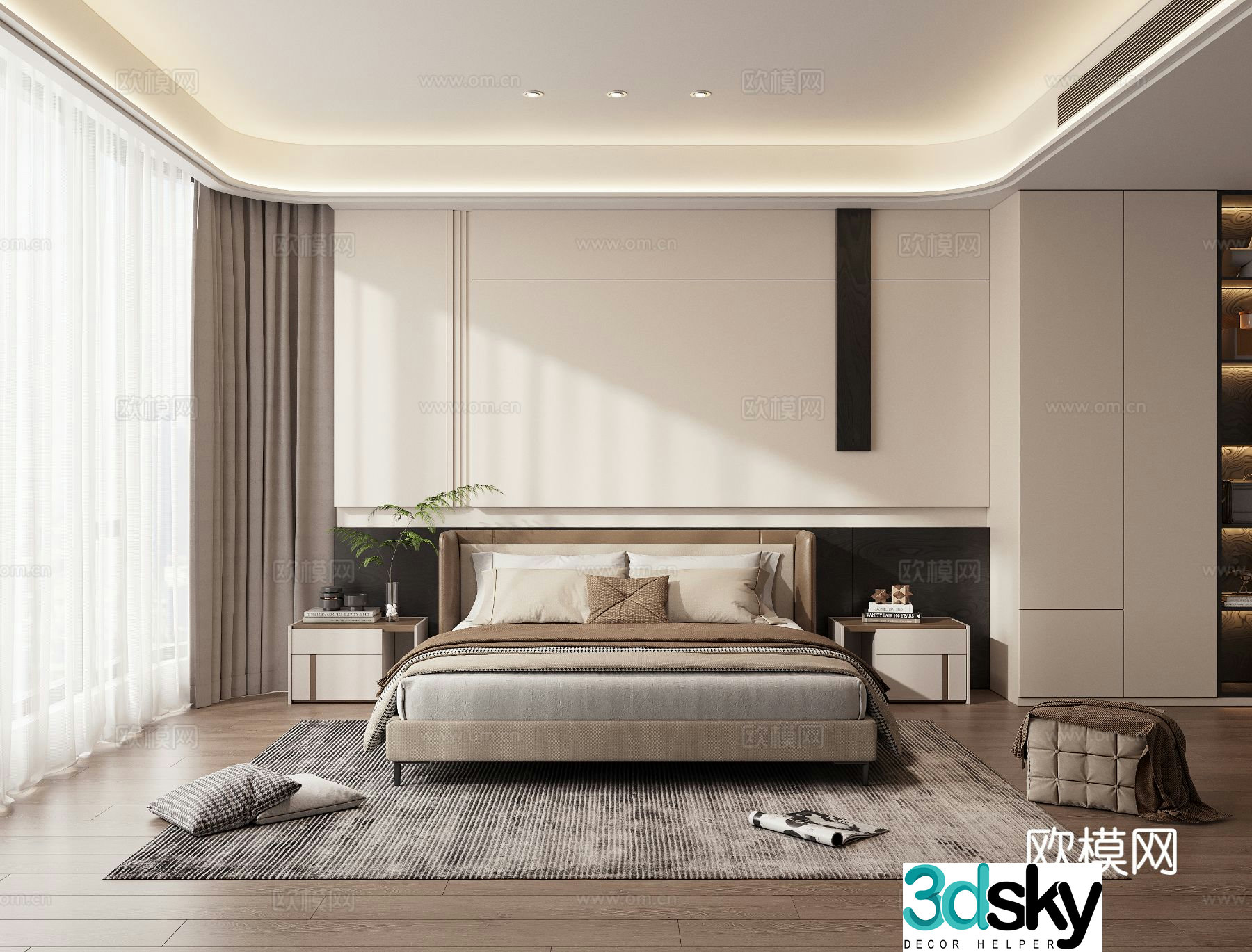 Modern simple bedroom Italian bedroom Master bedroom Secondary bedroom Double bed 3D model