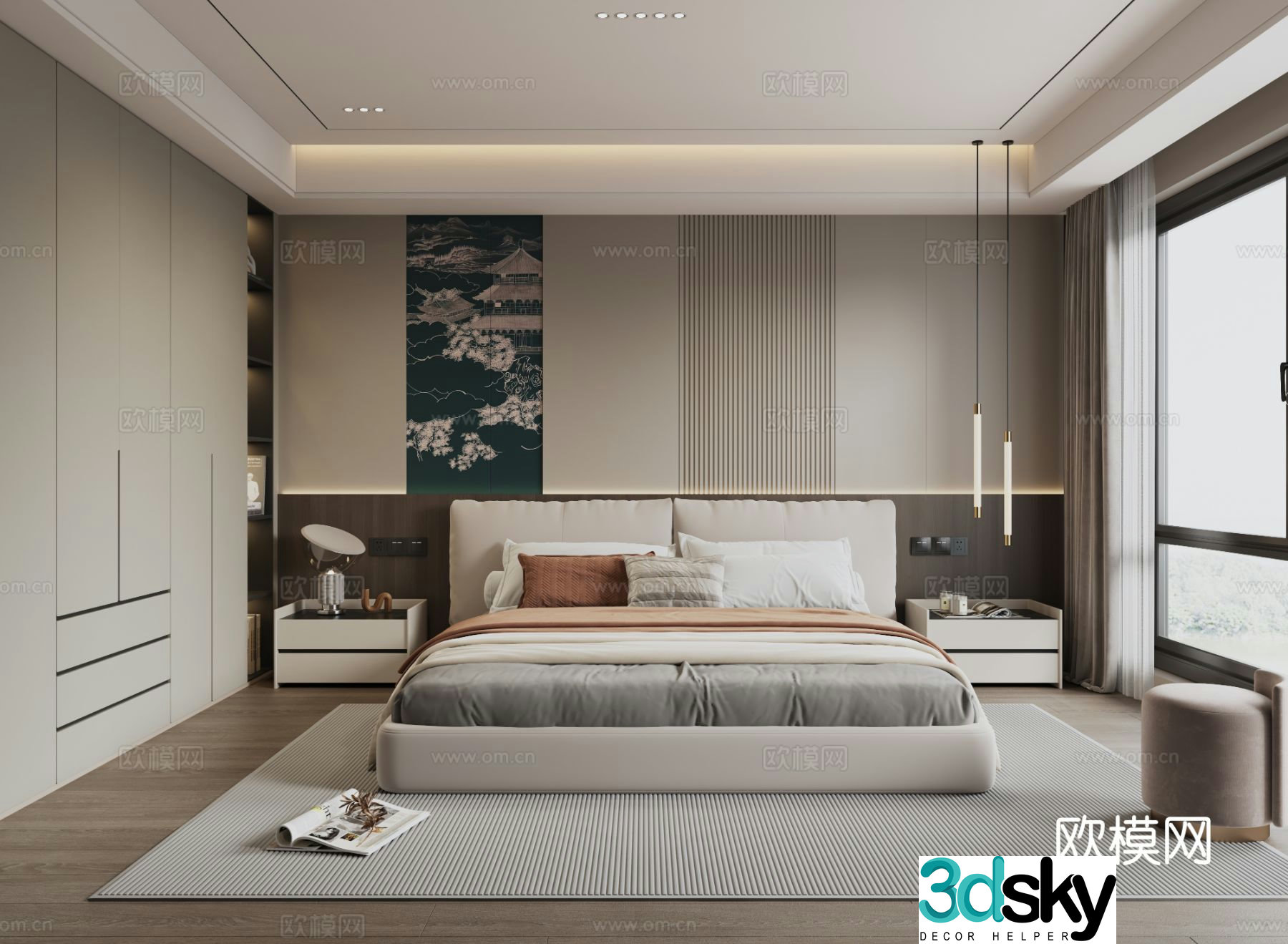 Modern minimalist home bedroom master bedroom 3d model