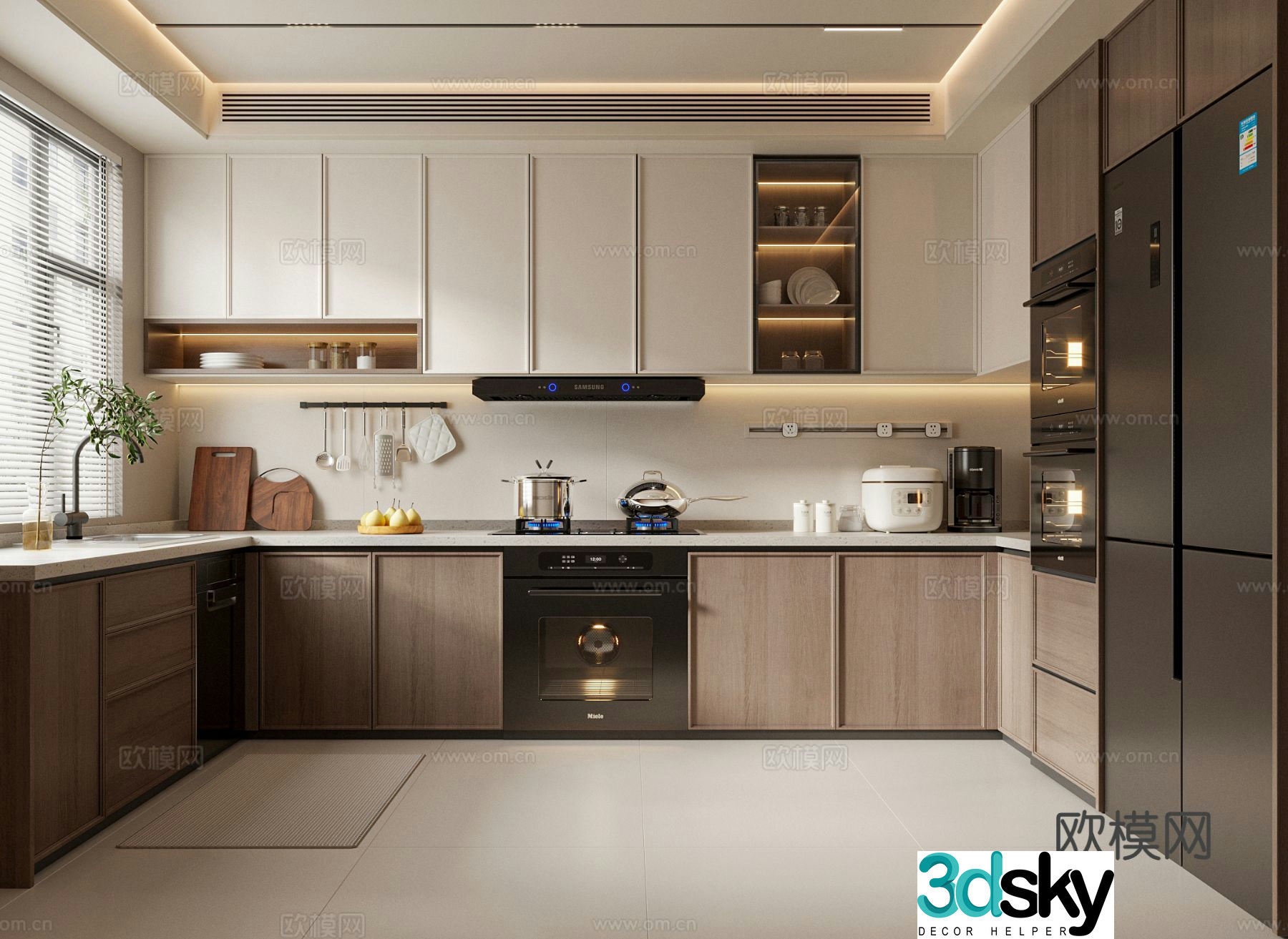 New Chinese style kitchen Chinese style kitchen cabinets kitchen supplies kitchen appliances refrigerator 3d model