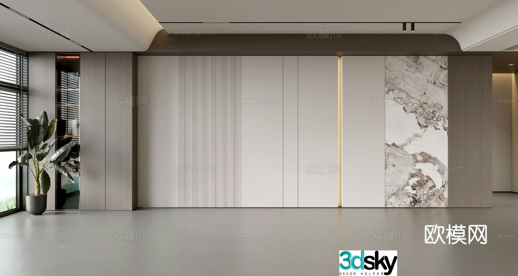 Italian sofa background wall modern ornament balcony cabinet living room cabinet wood veneer background wall 3d model