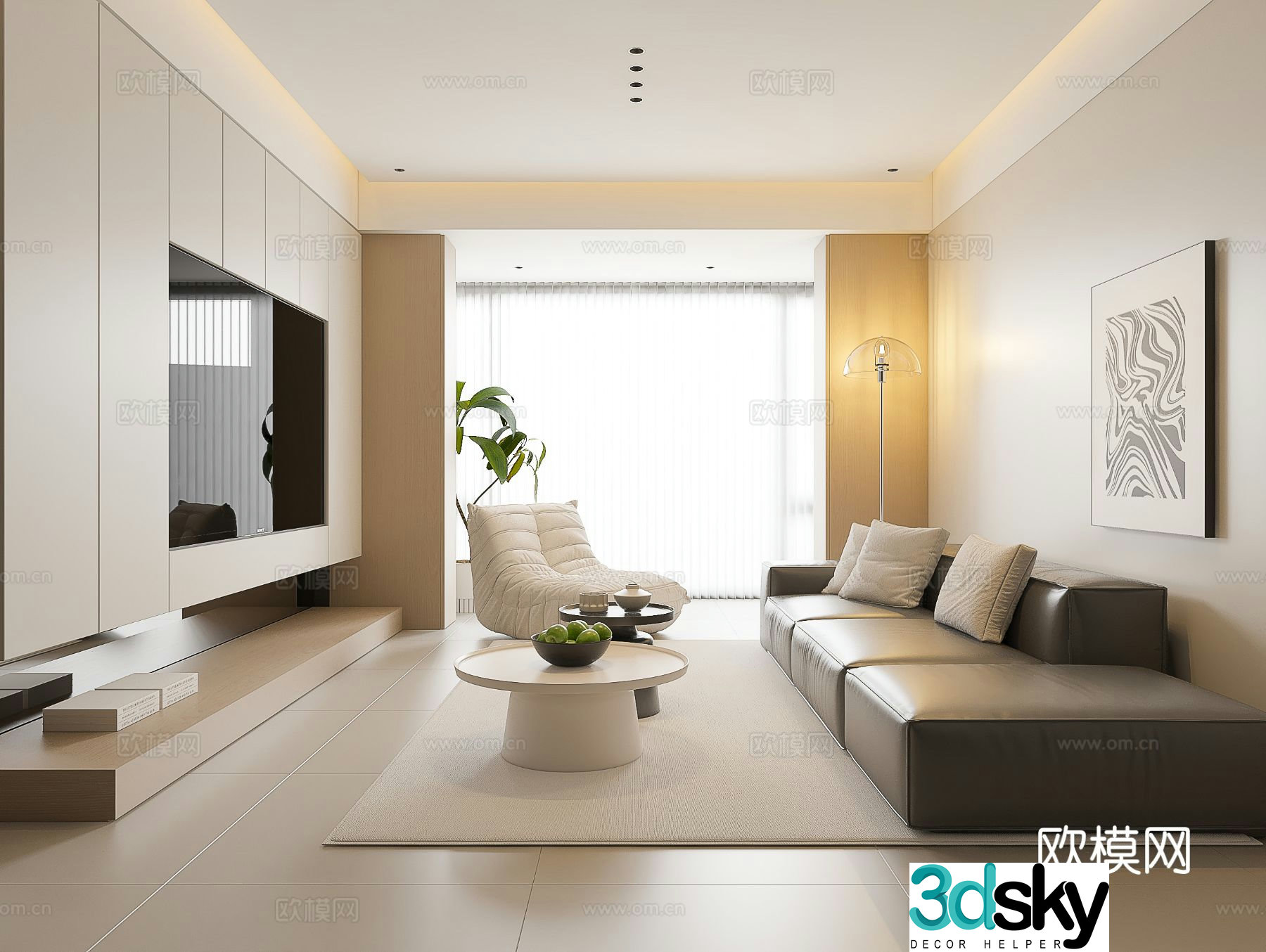 Italian living room modern living room large flat living room log living room creamy living room 3d model