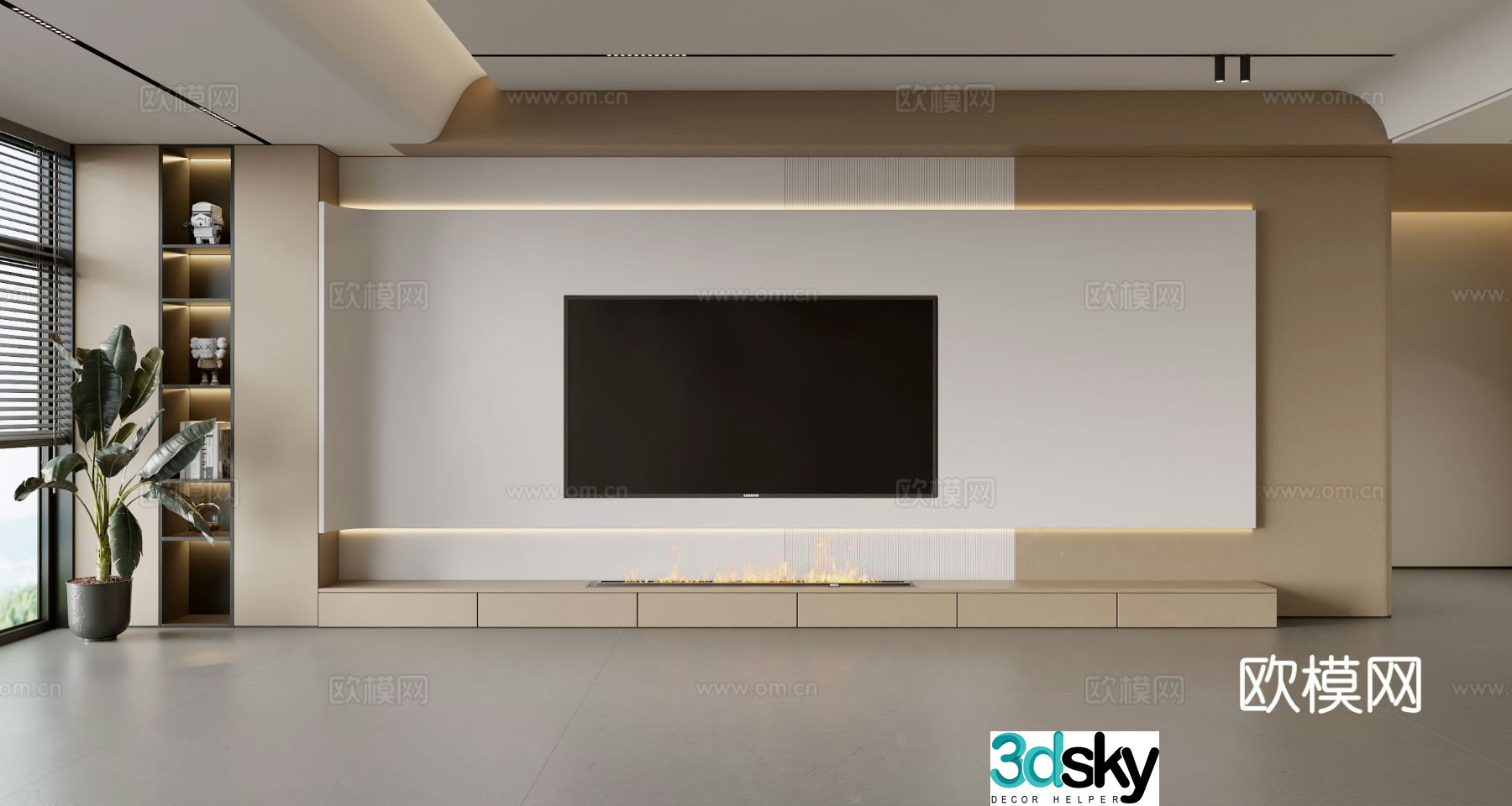 Modern TV background wall modern ornament balcony cabinet living room cabinet wood veneer background wall 3d model