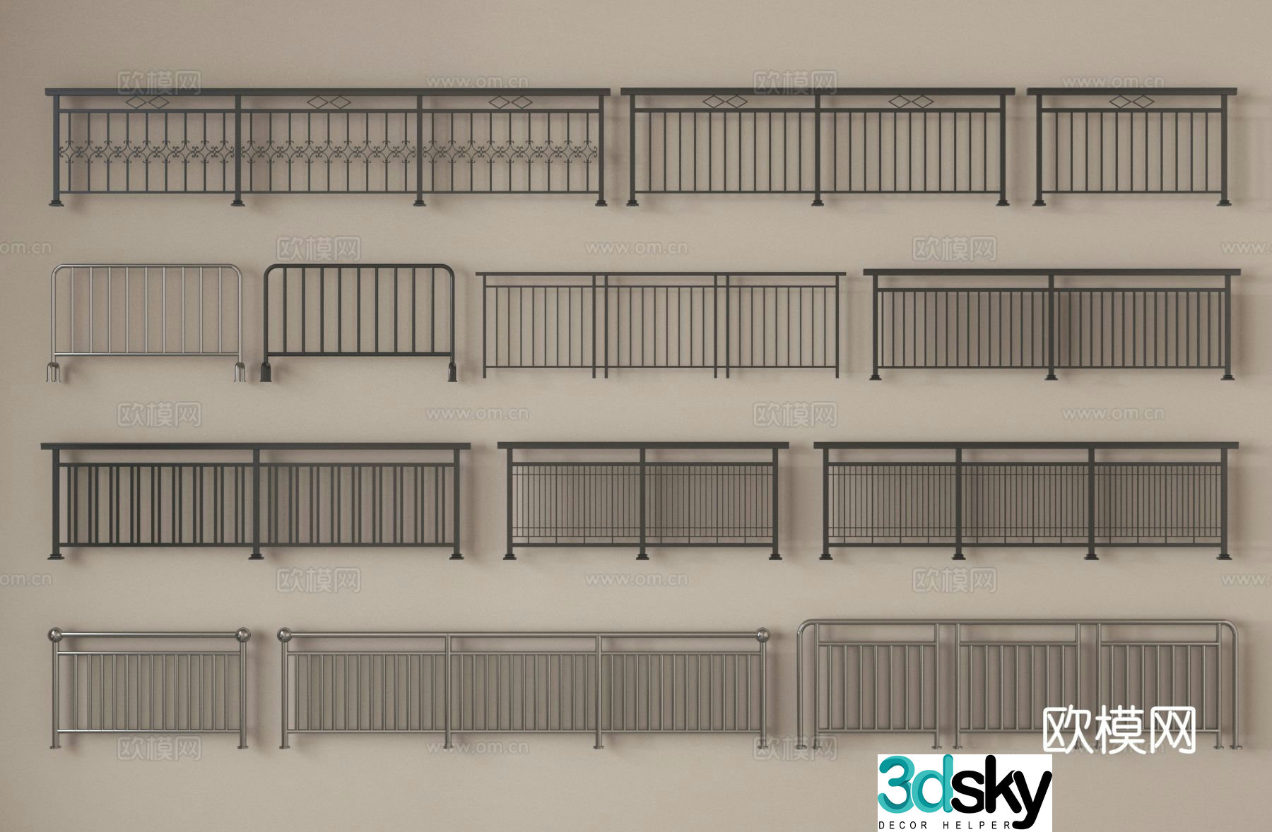 Wrought iron guardrail railing guardrail fence guardrail railing handrail 3d model