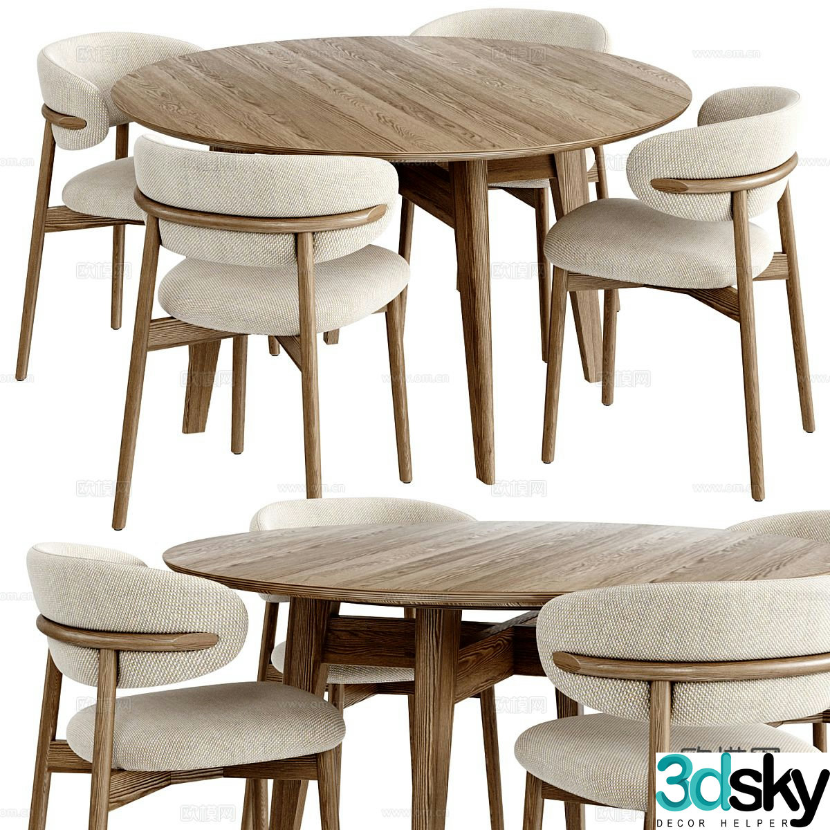 New Chinese dining table and chair 3D model