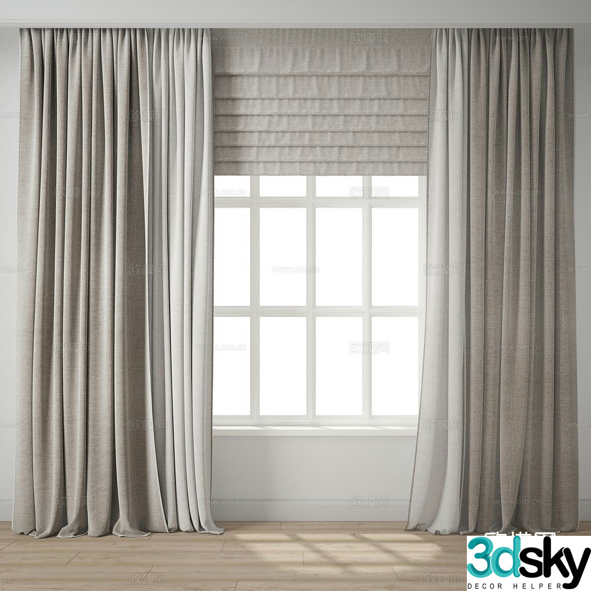 Modern fabric curtain gauze curtain Roman curtain 3d model