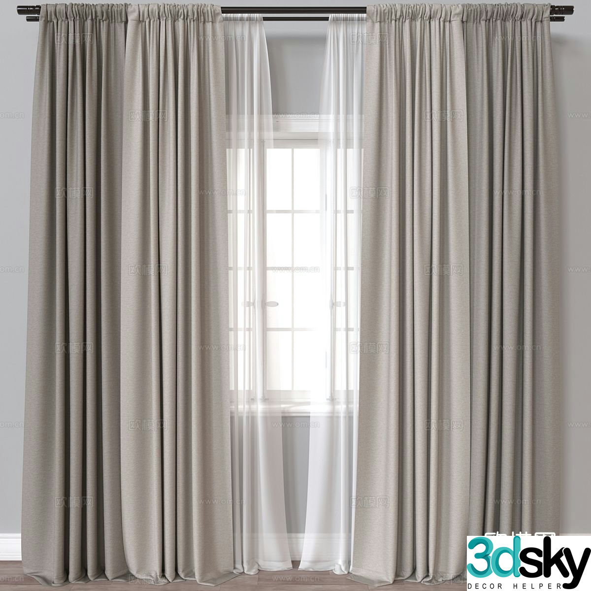 Modern fabric curtain gauze curtain 3d model