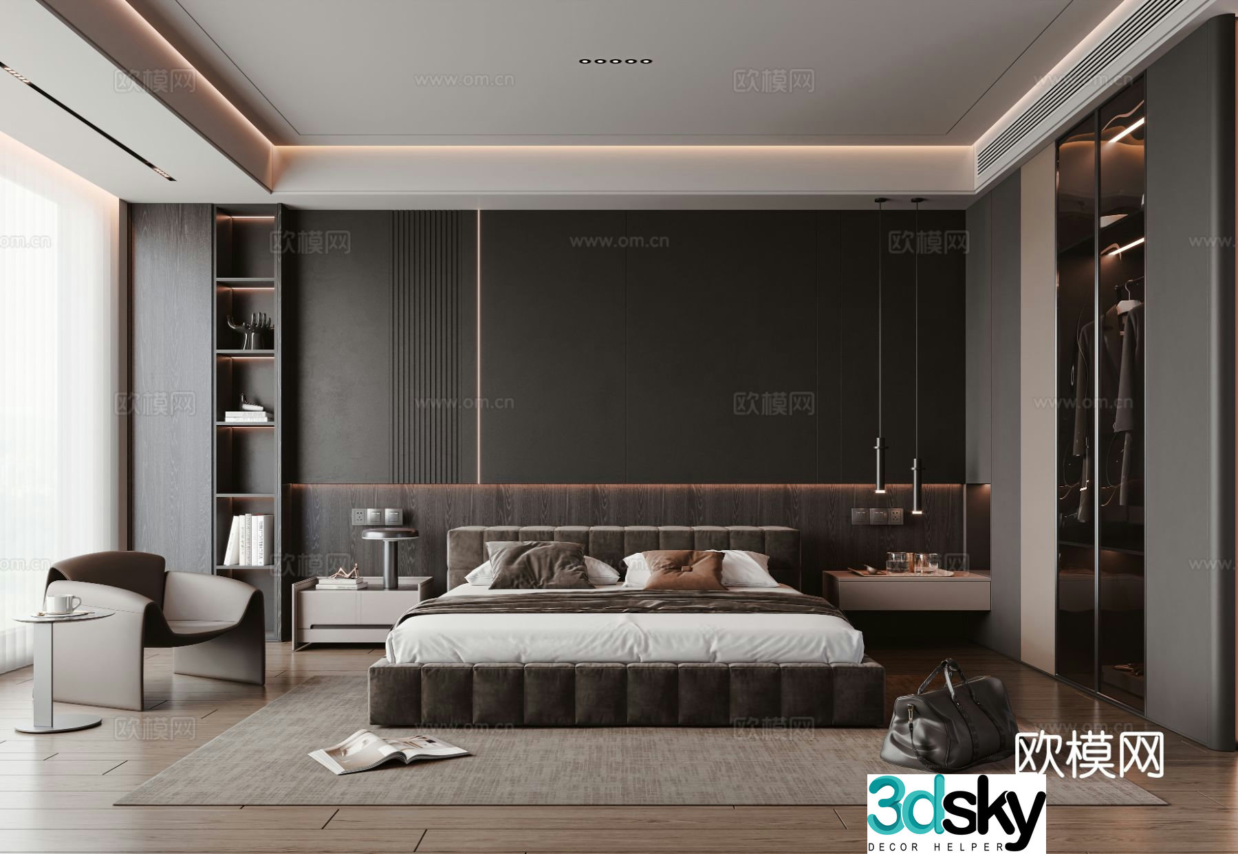 Modern premium gray bedroom Italian bedroom 3d model