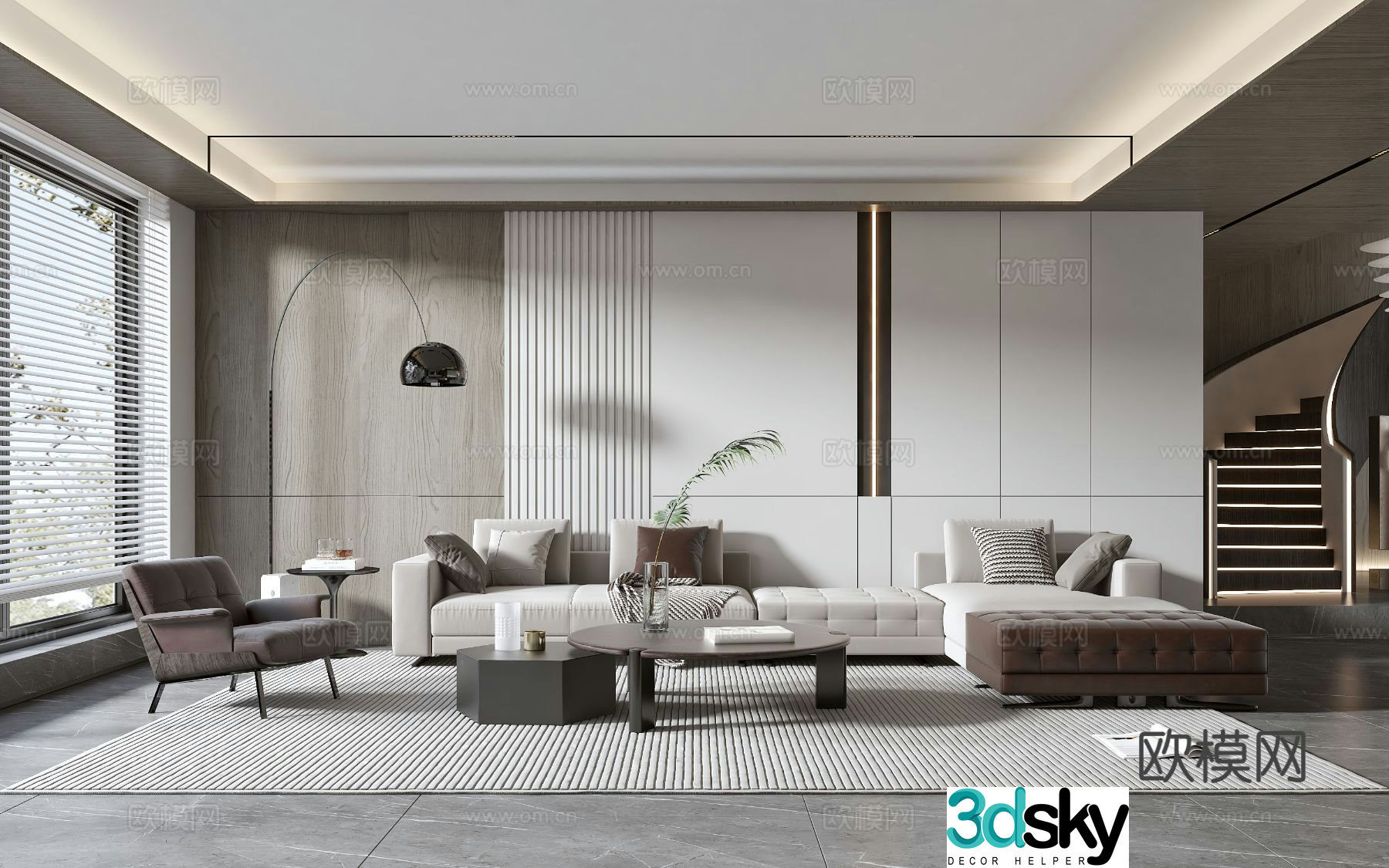 Modern living room modern sofa coffee table combination modern background wall 3d model