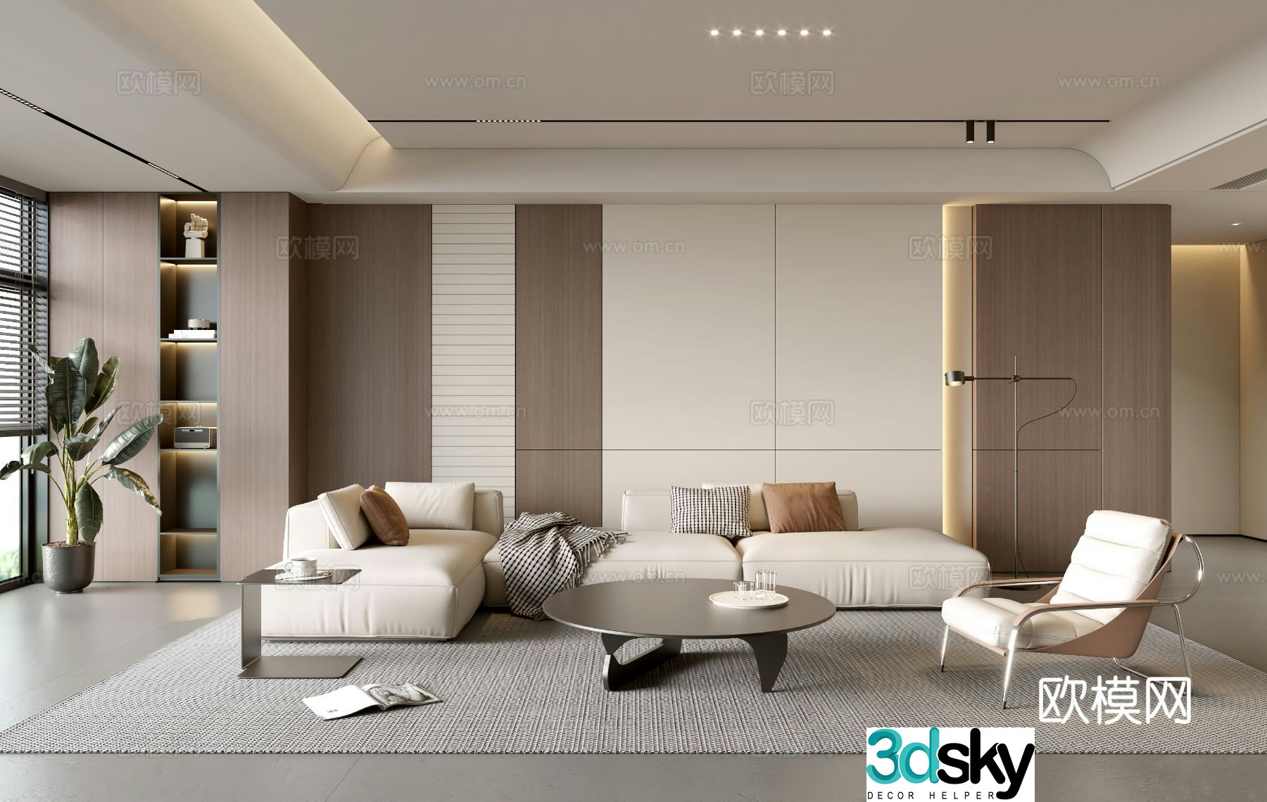 Modern simple living room balcony cabinet sofa combination coffee table sofa background wall 3d model