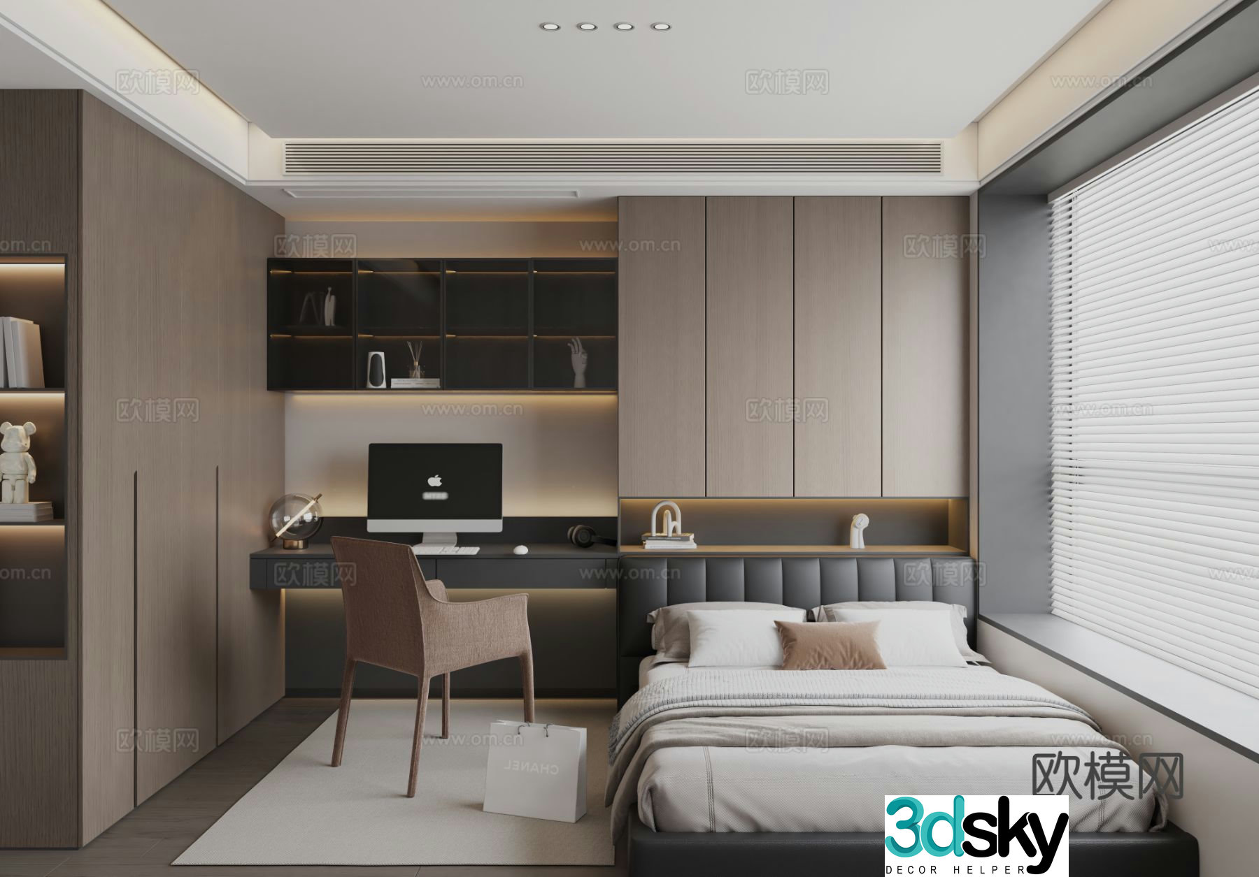 Modern Italian tatami bedroom 3d model