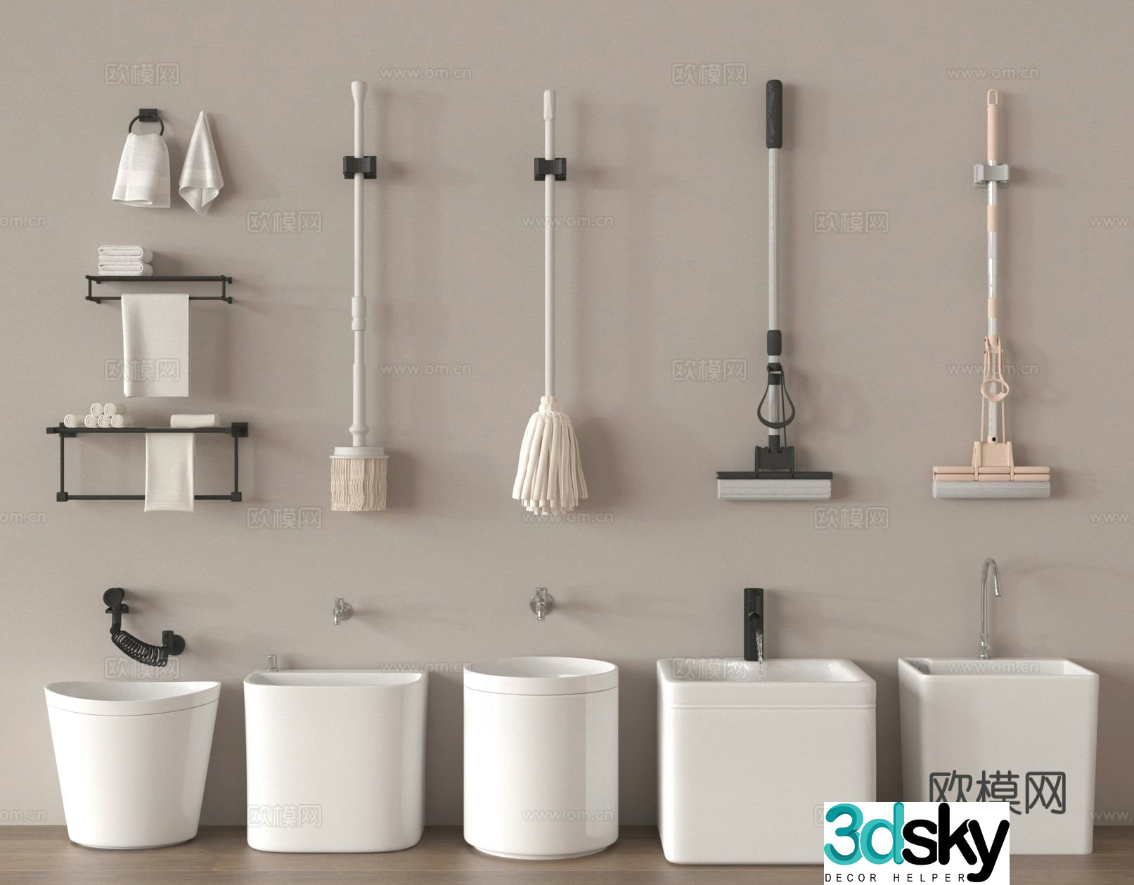 Mop Towel Rack Mop Pool 3D Model