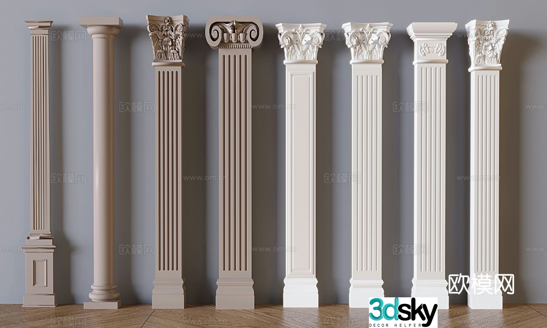 Gypsum Roman column European-style Roman column Square Roman column European decorative lines 3D model