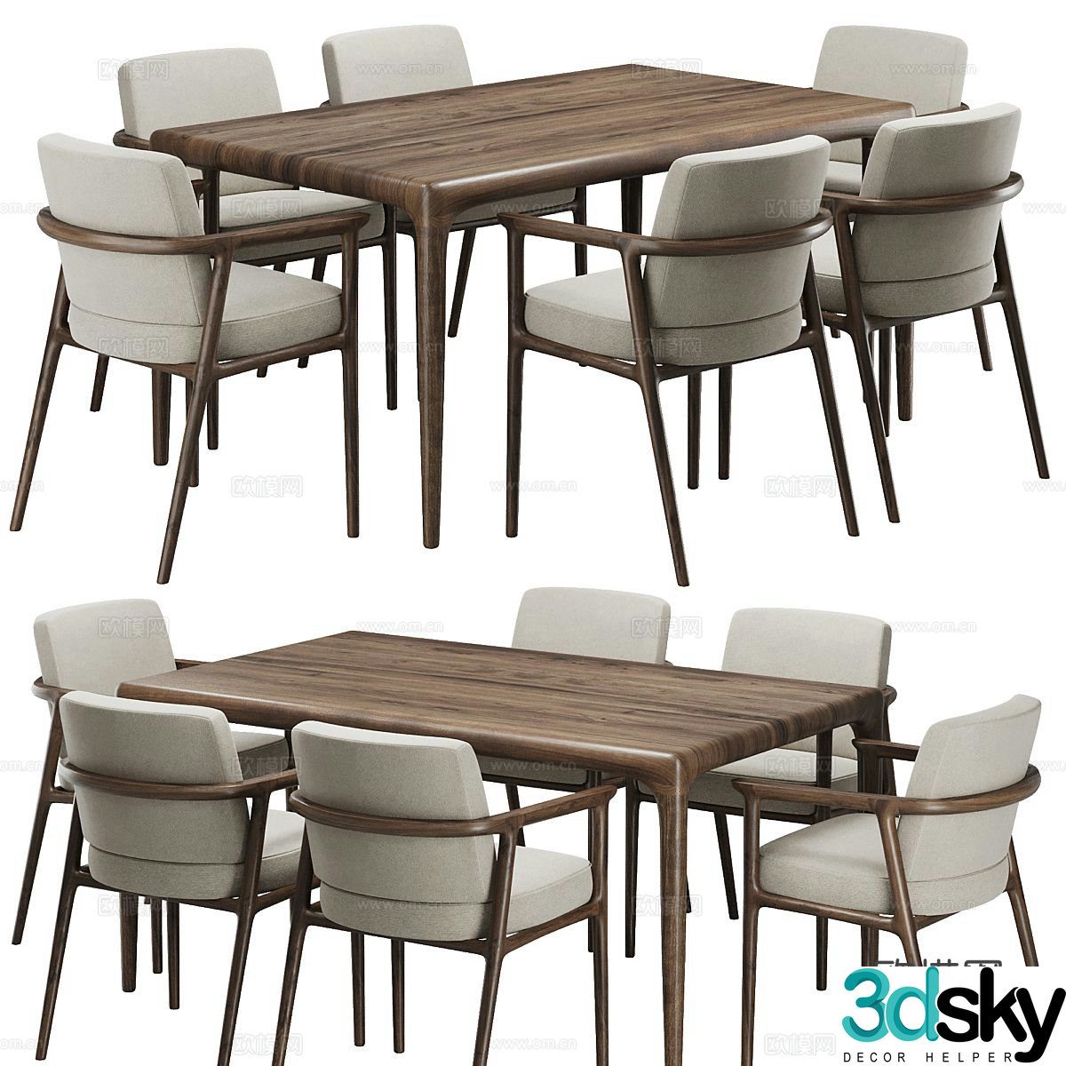 New Chinese dining table and chair 3D model